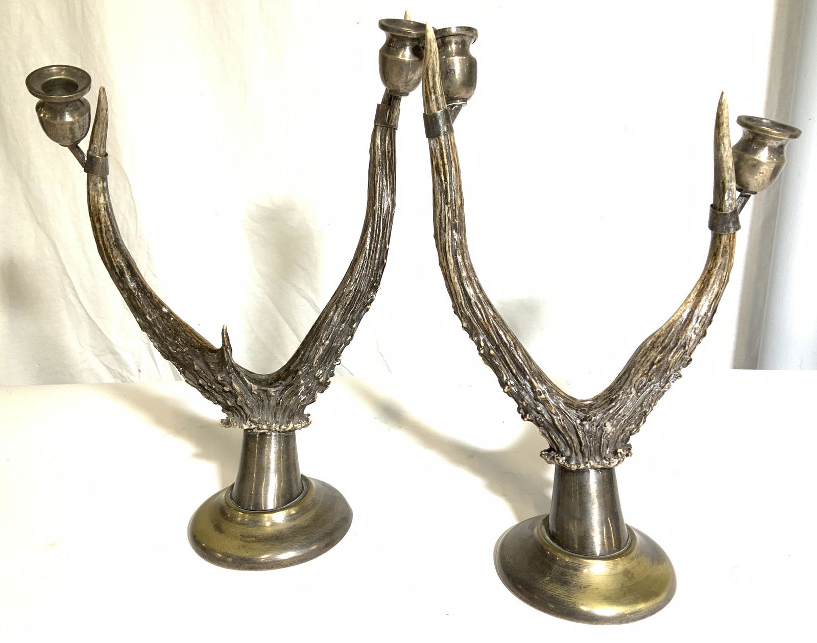 Pair Vintage ANTLER Candlesticks w Plated Holders (1 of 12)