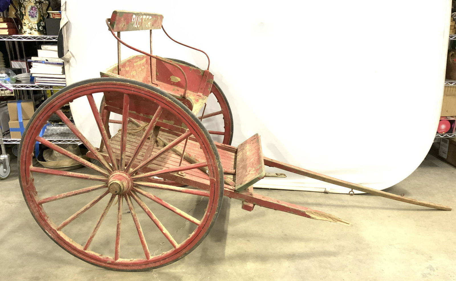 Antique Wooden & Metal Red Horse Carriage (1 of 11)