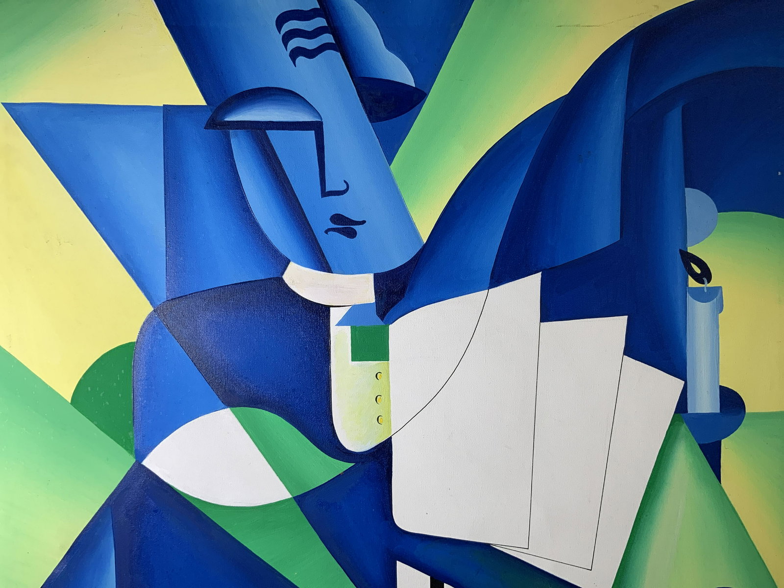 B COUOB Signed Cubist Acrylic Painting 1992 (1 of 7)