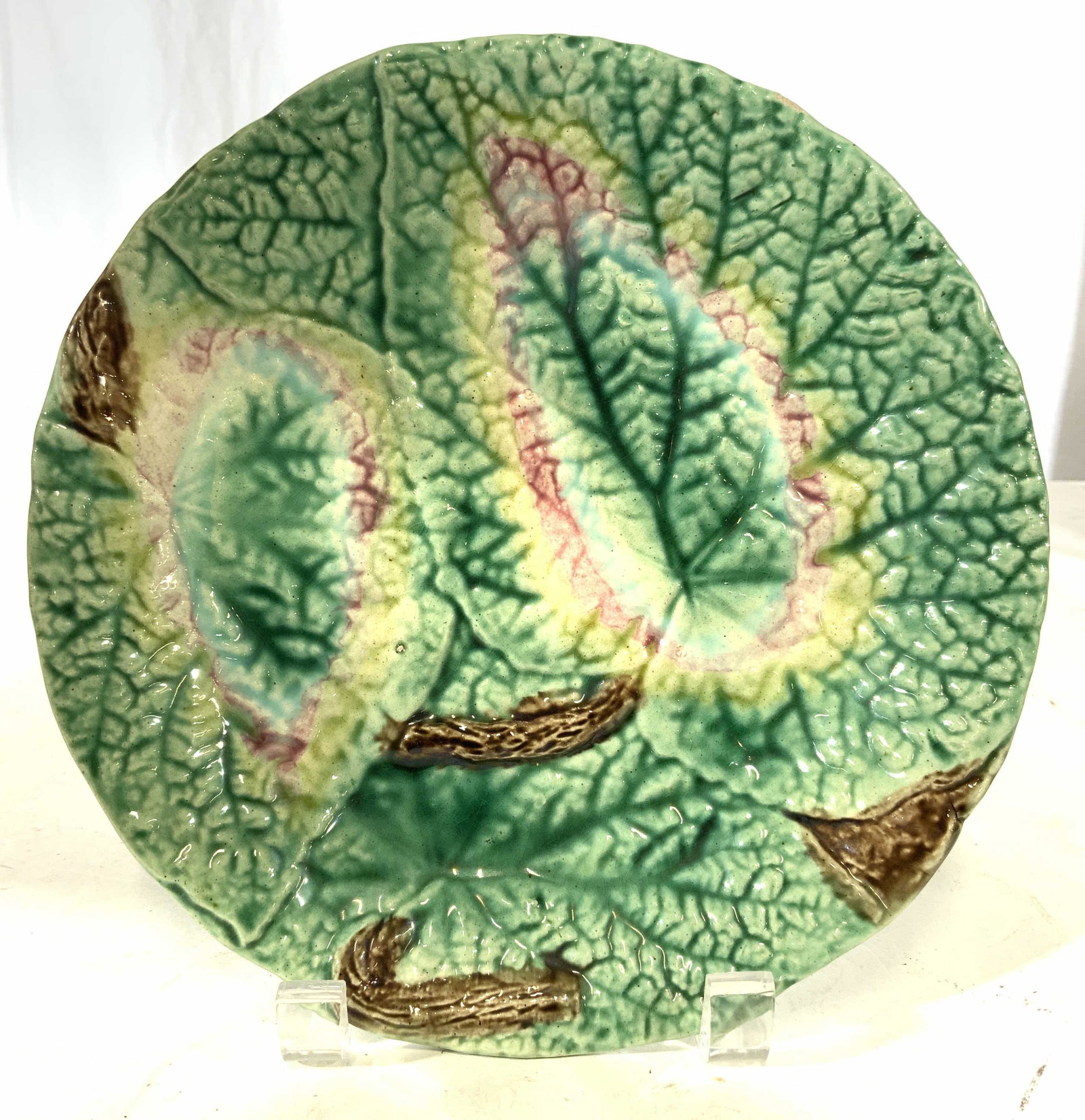Early MAJOLICA Ceramic Porcelain Leaf Plate (1 of 8)