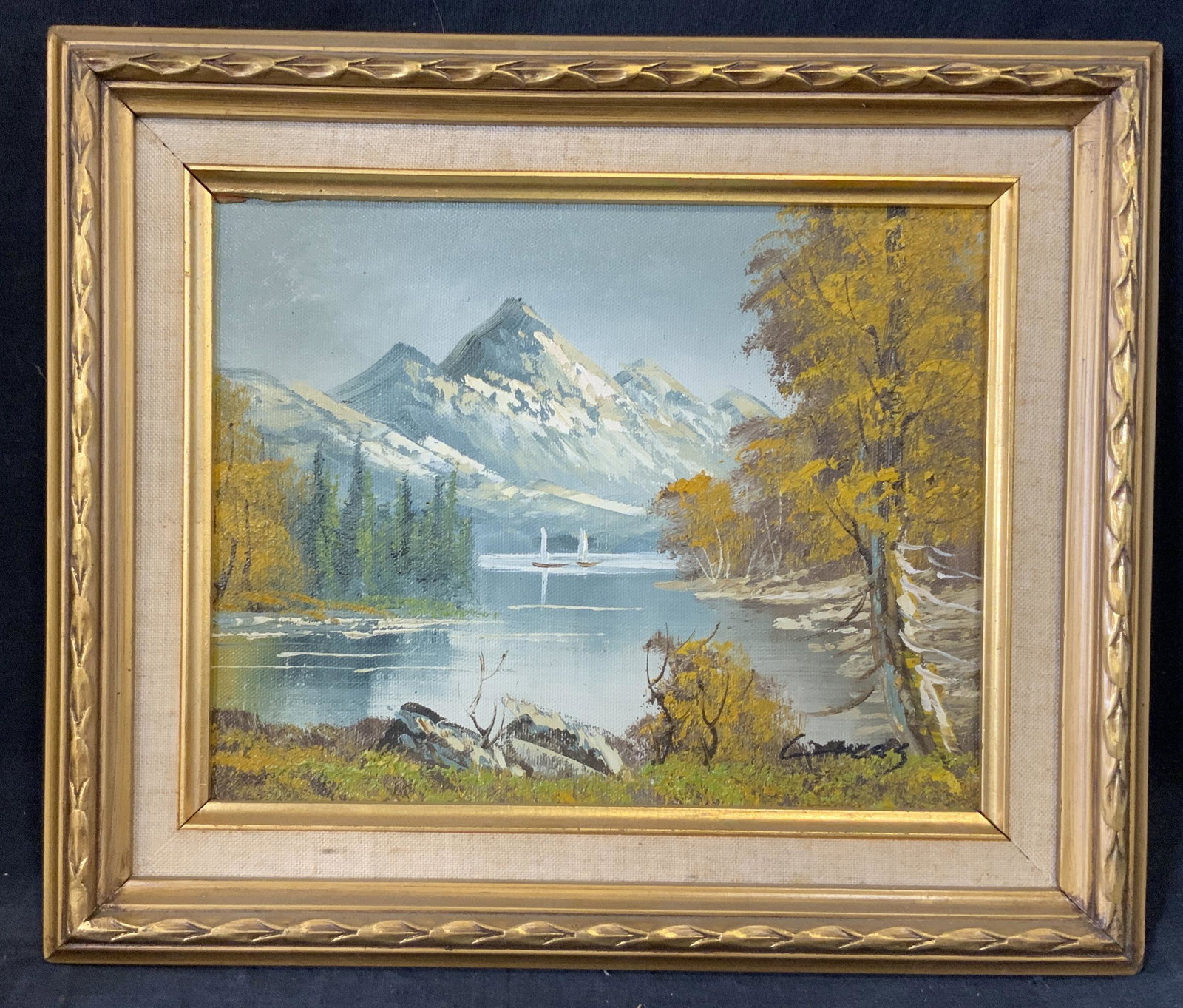 Signed Oil on Canvas Mountainside Landscape (1 of 7)