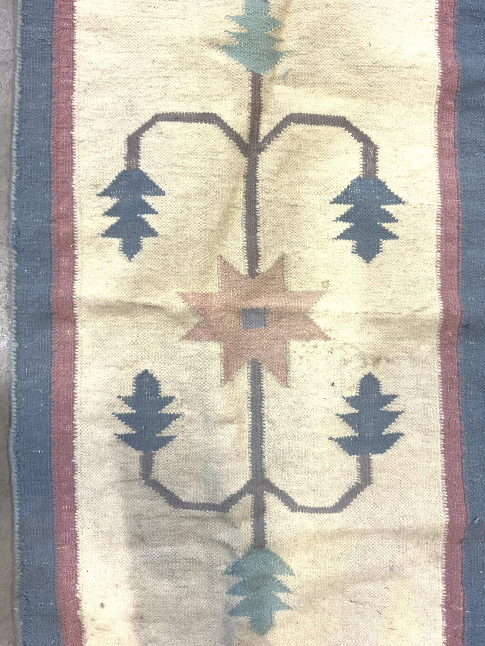 Vintage Handmade Flat Weave Fringed Wool Rug (1 of 8)