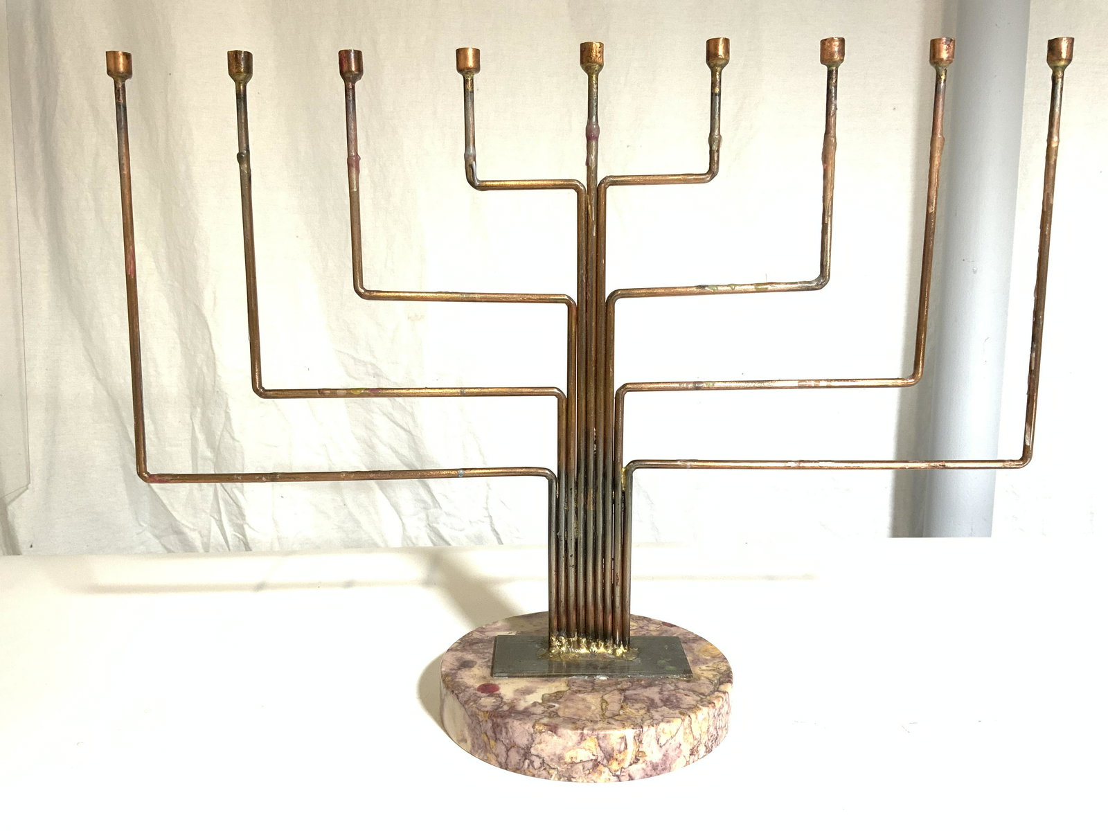 Copper Menorah W Circular Marble Base (1 of 8)