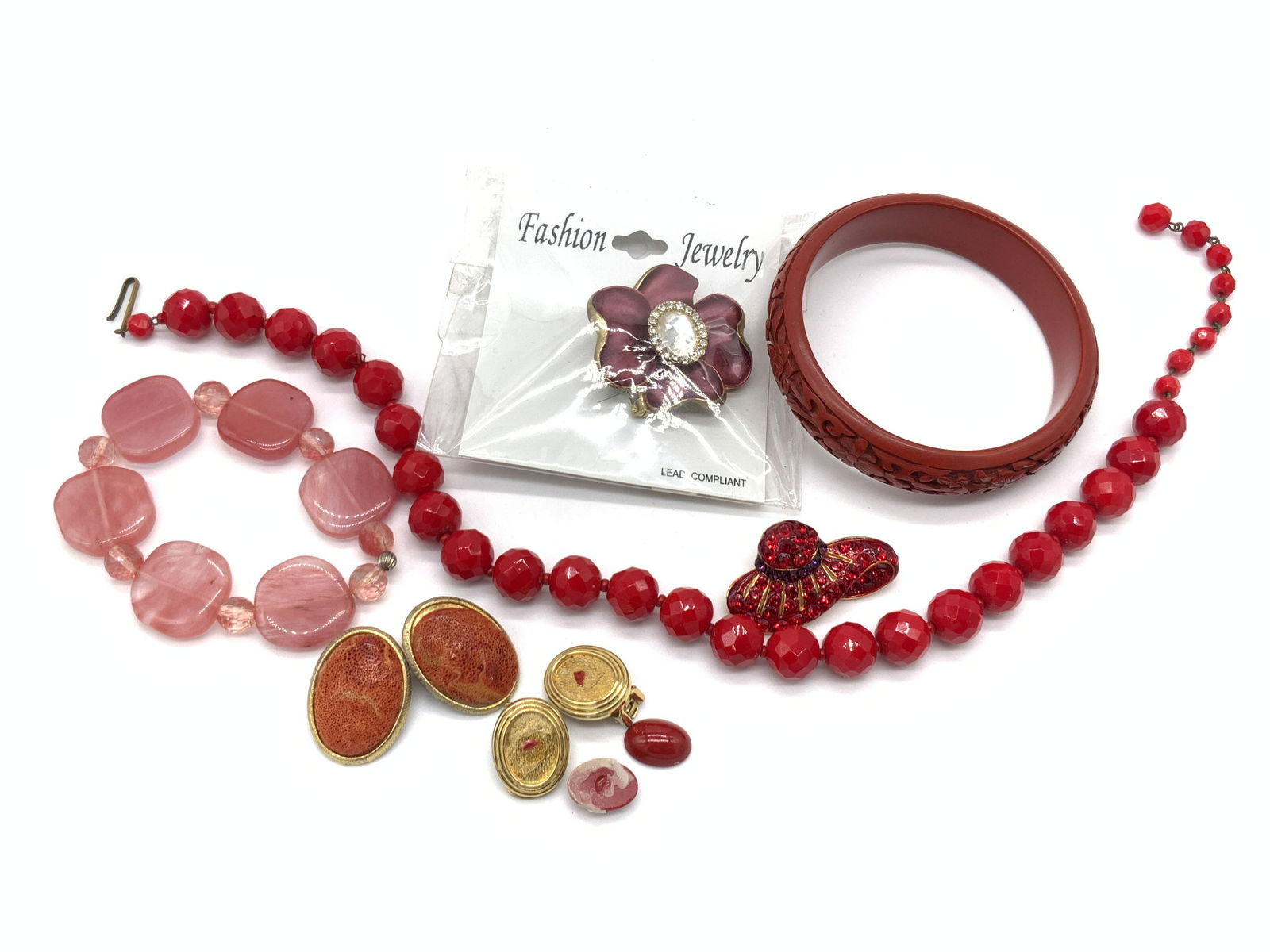 Lot 7 Red Jewelry, Necklaces, Earrings, More (1 of 8)