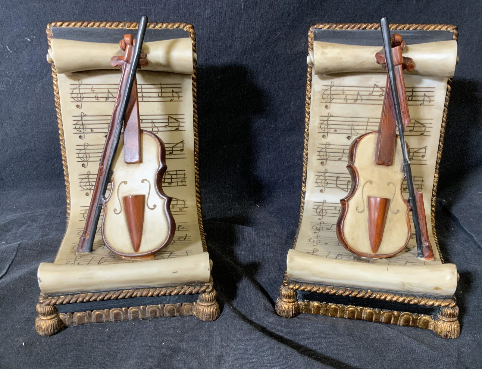 Pair Ceramic Violin Sculptural Bookends (1 of 7)
