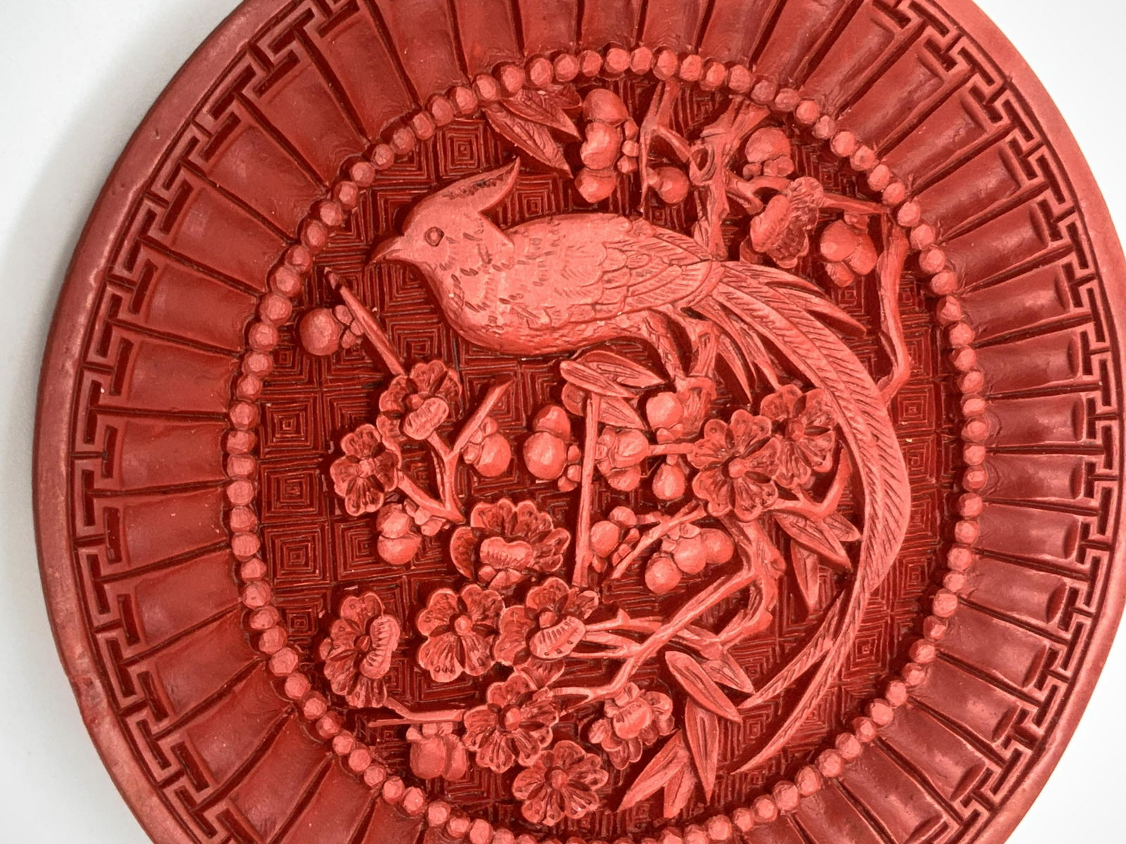 2 Chinese Cinnabar Trinket Dishes, Dragon & Floral (1 of 10)