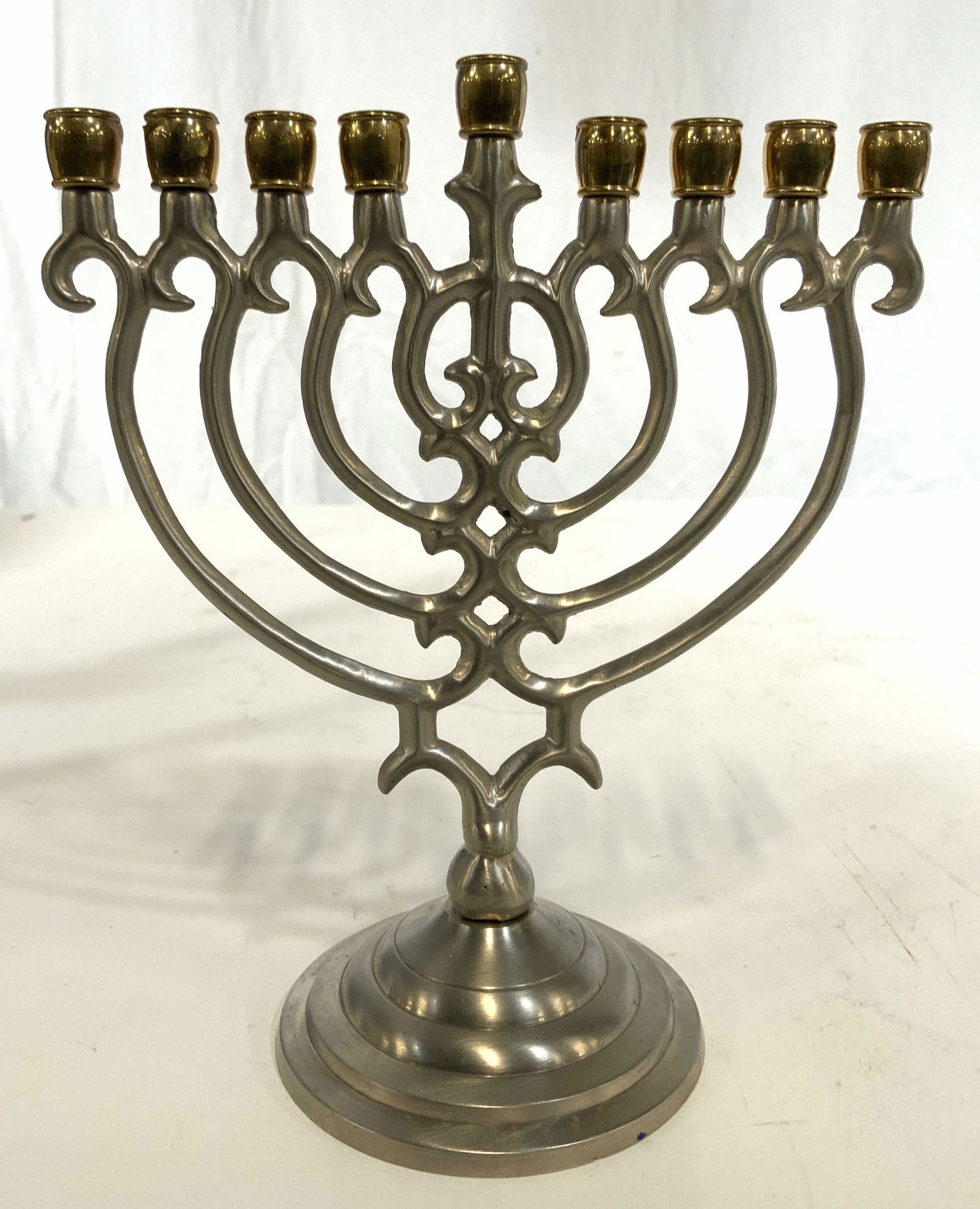 Vintage Pewter Judaica Tabletop Menorah (1 of 7)