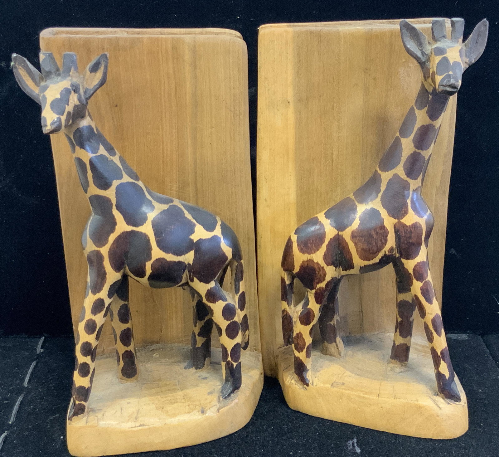 Pair Hand Carved Wooden Giraffe Form Bookends (1 of 7)