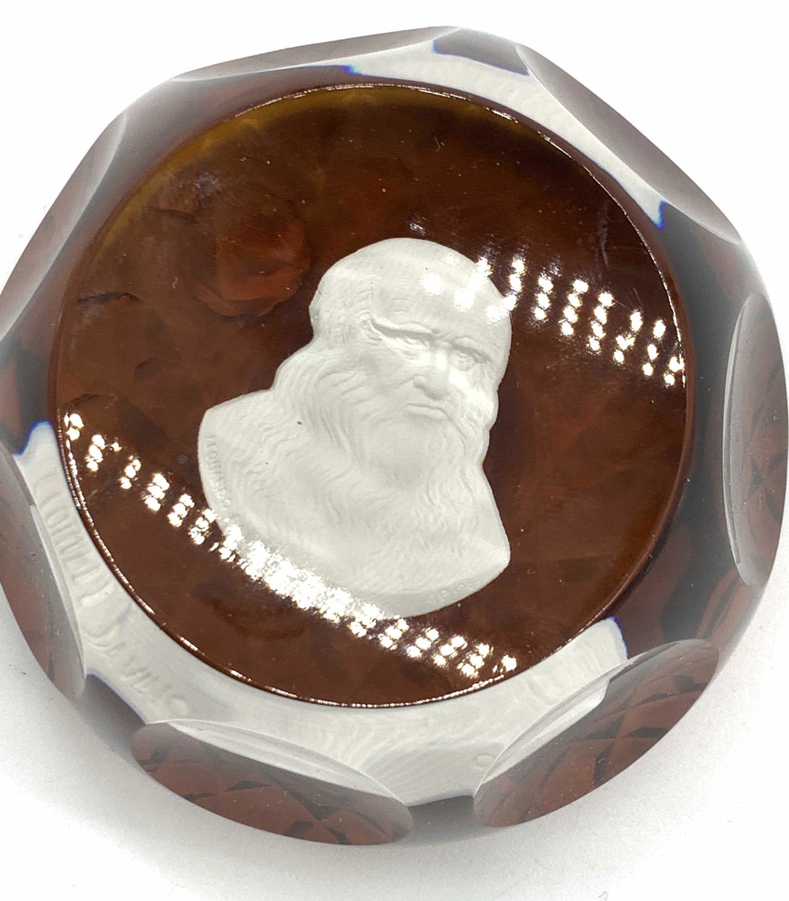C R Albret Crystal Paperweight Cameo L. da Vinci (1 of 8)