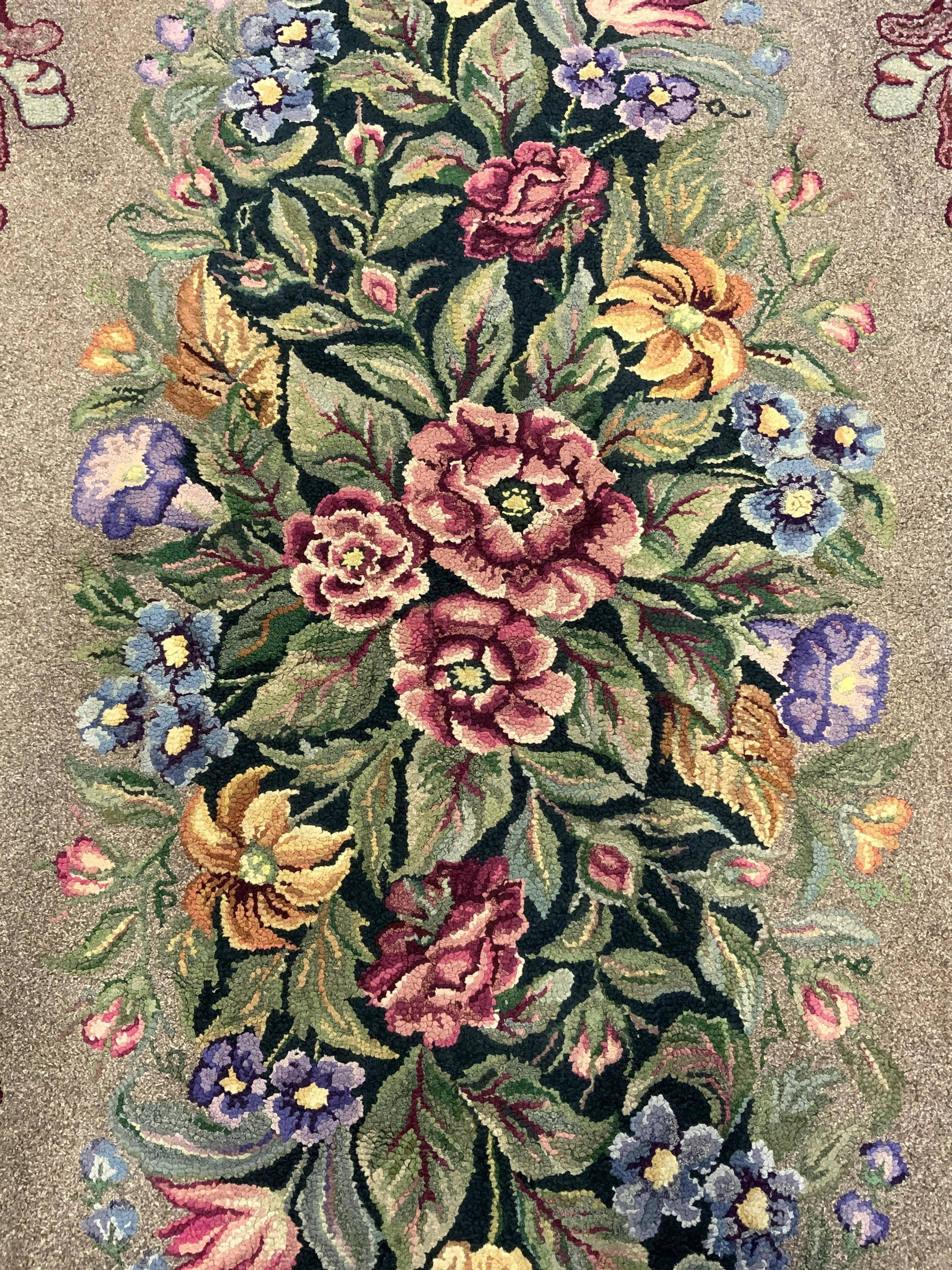 Vintage Floral Detailed Cotton Wool Rug: Rug is vintage. Piece appears to be wool possibly cotton. Rug has intricate multi toned floral detail. Piece measures approx 67 inches long 36 inches wide. Vintage rug, rug, carpet, area rug, floral r