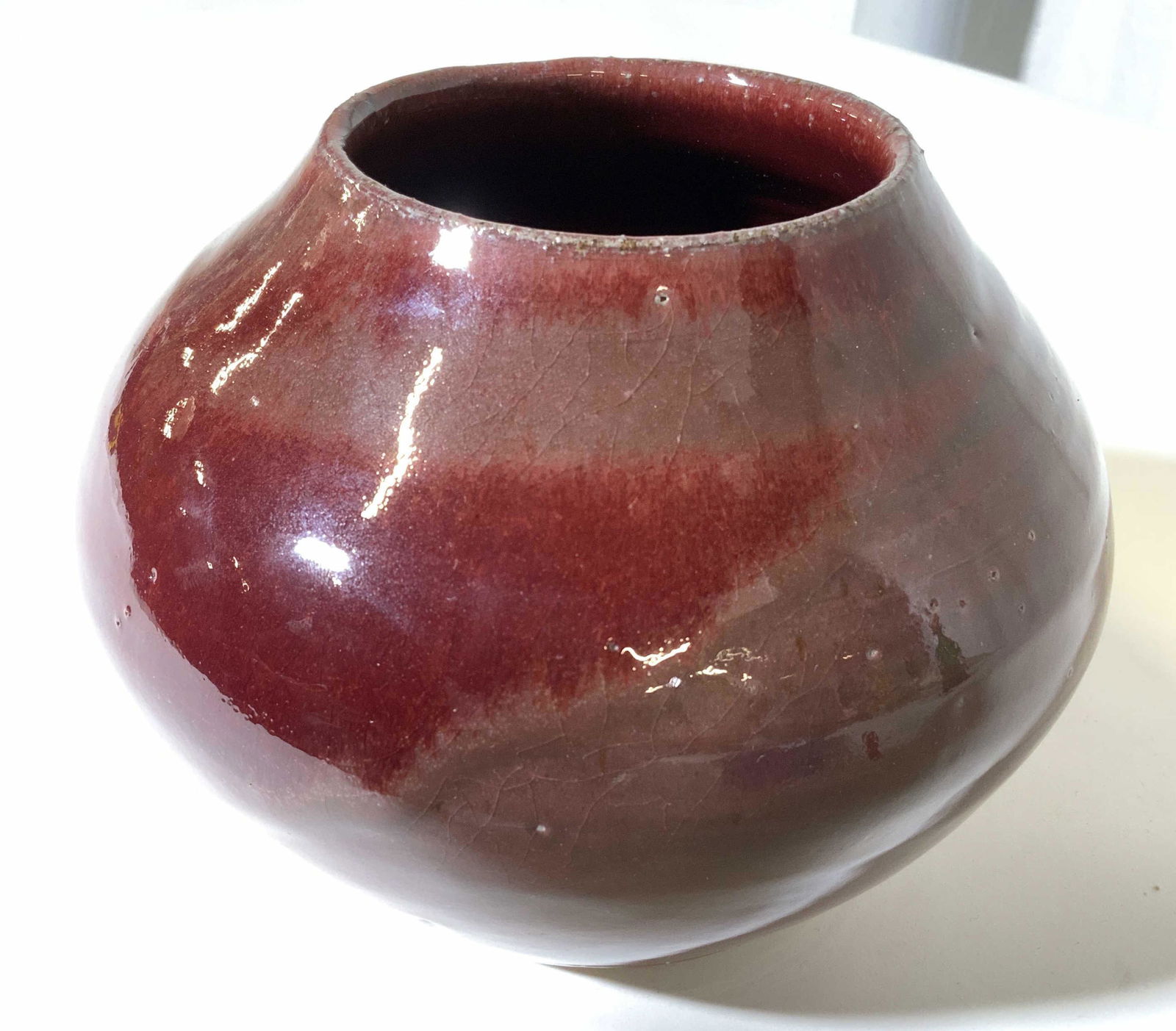Signed Blood Red Ceramic Vase (1 of 8)