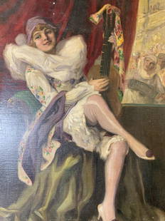 RICHARD GEIGER Signed Oil Painting: RICHARD GEIGER(1870–1945) Signed Oil Painting, signature to lower left reads ‘Geiger R’, subject a woman playing a stringed instrument, measures 39 x 30 1/2 inches, decorative gilt wooden frame,