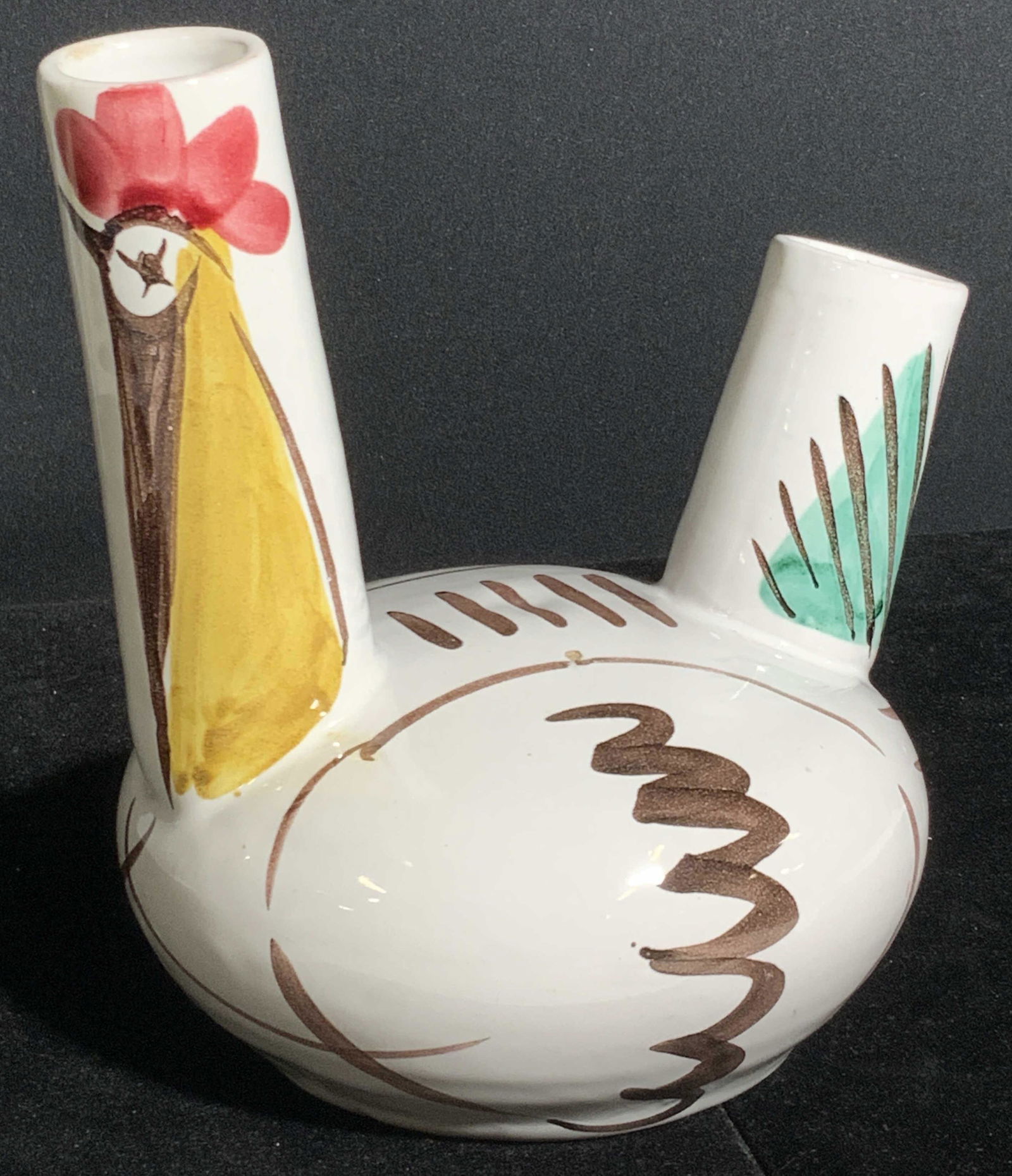 Signed Hand Painted Ceramic Chicken Motif Vase (1 of 9)