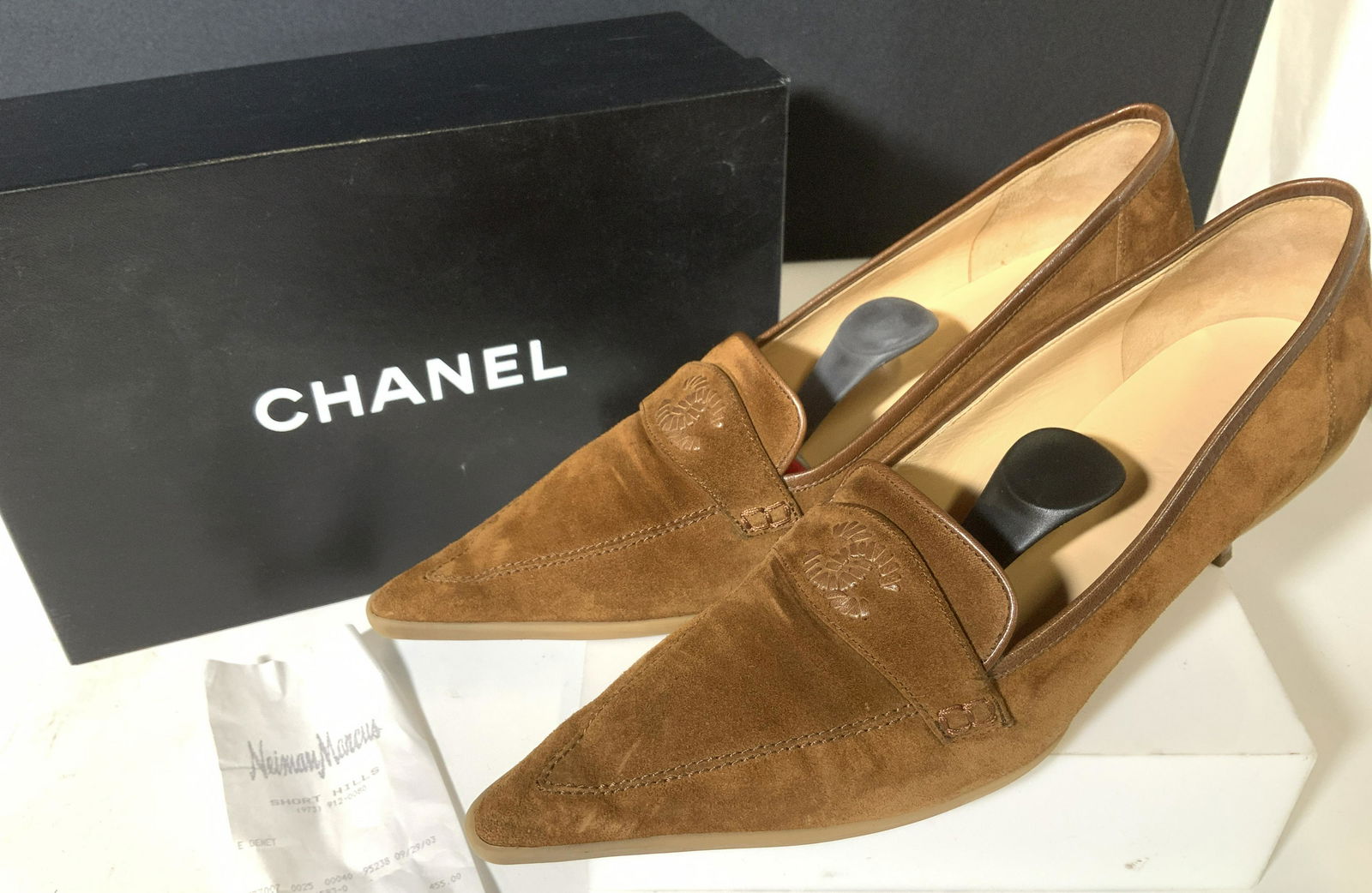 CHANEL Brown Suede Mocassin Heels, Org Box (1 of 11)