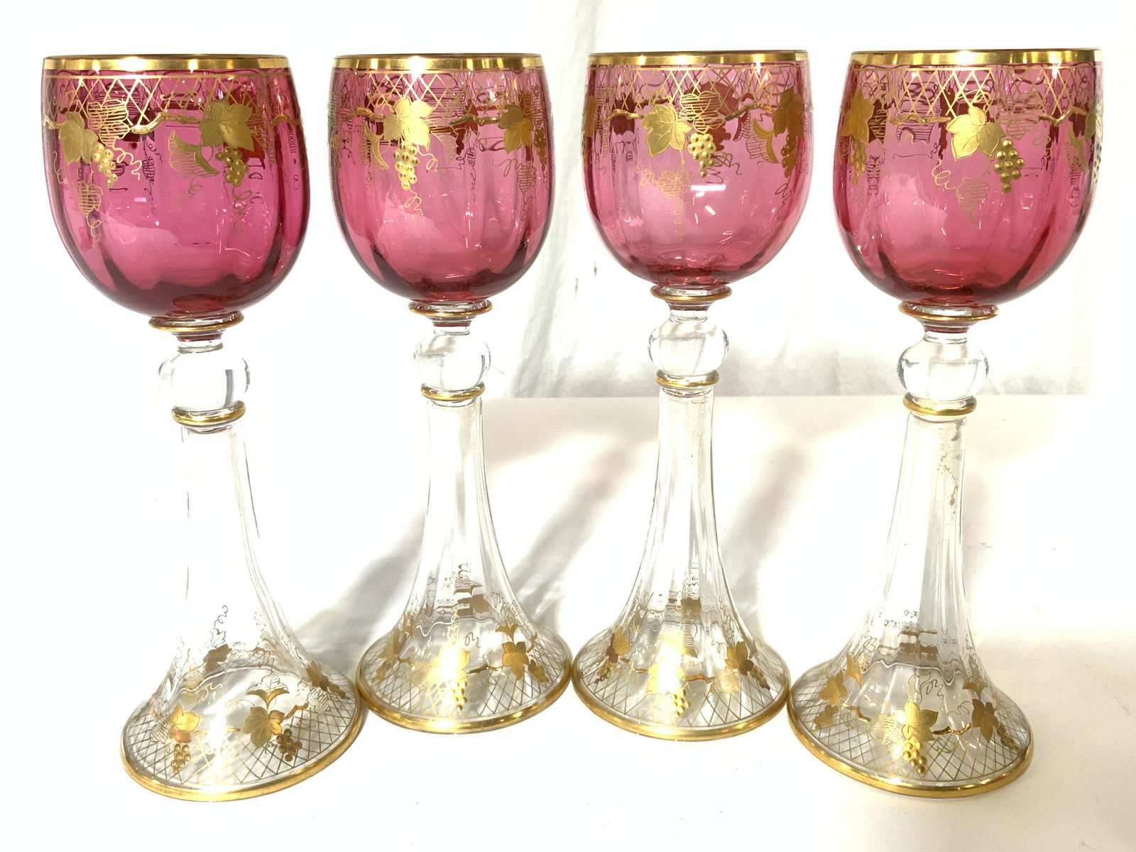 Set 4 Venetian Cranberry Glass Goblets (1 of 8)