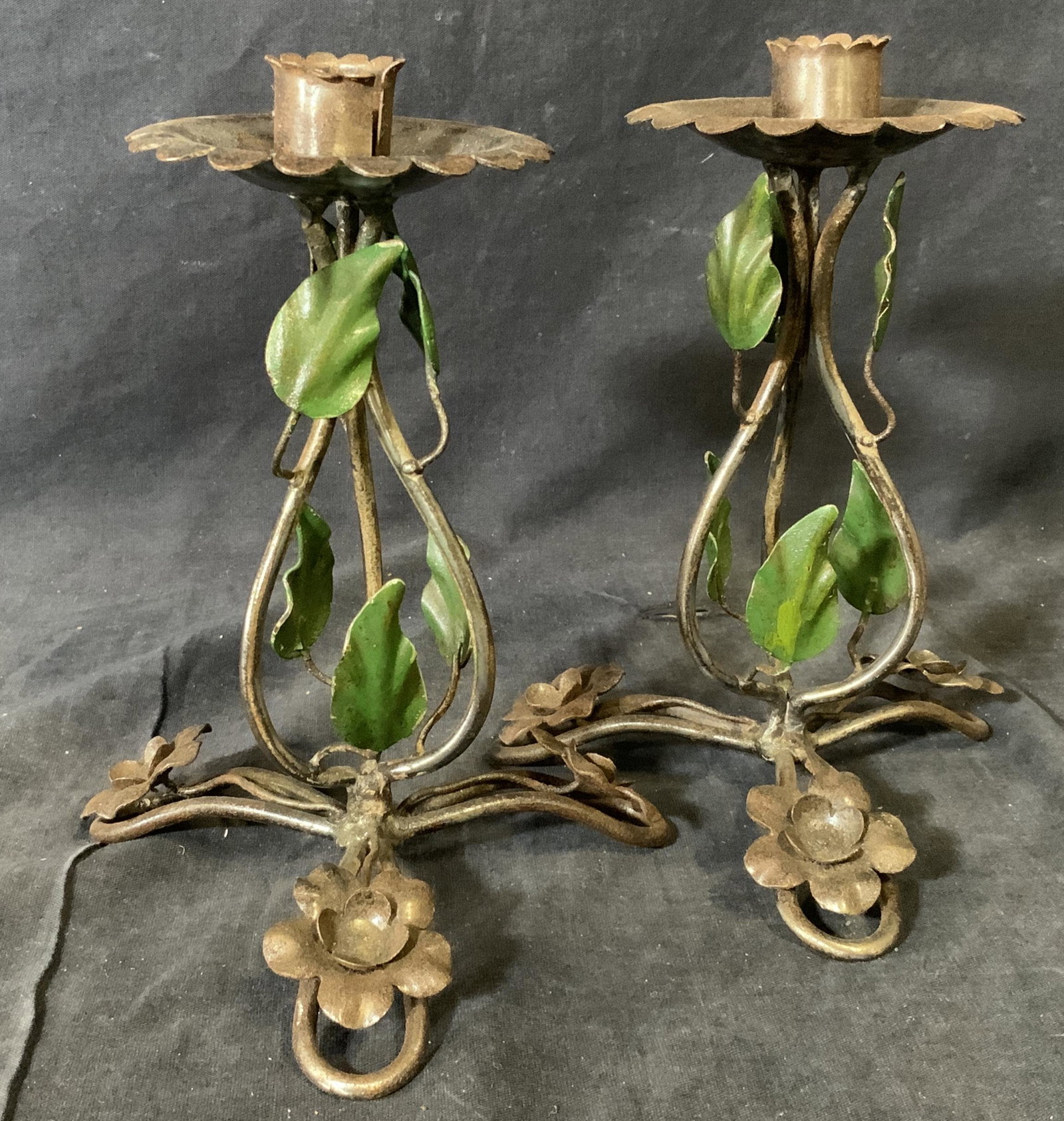 Pair Metal Floral Candlestick Holders (1 of 6)