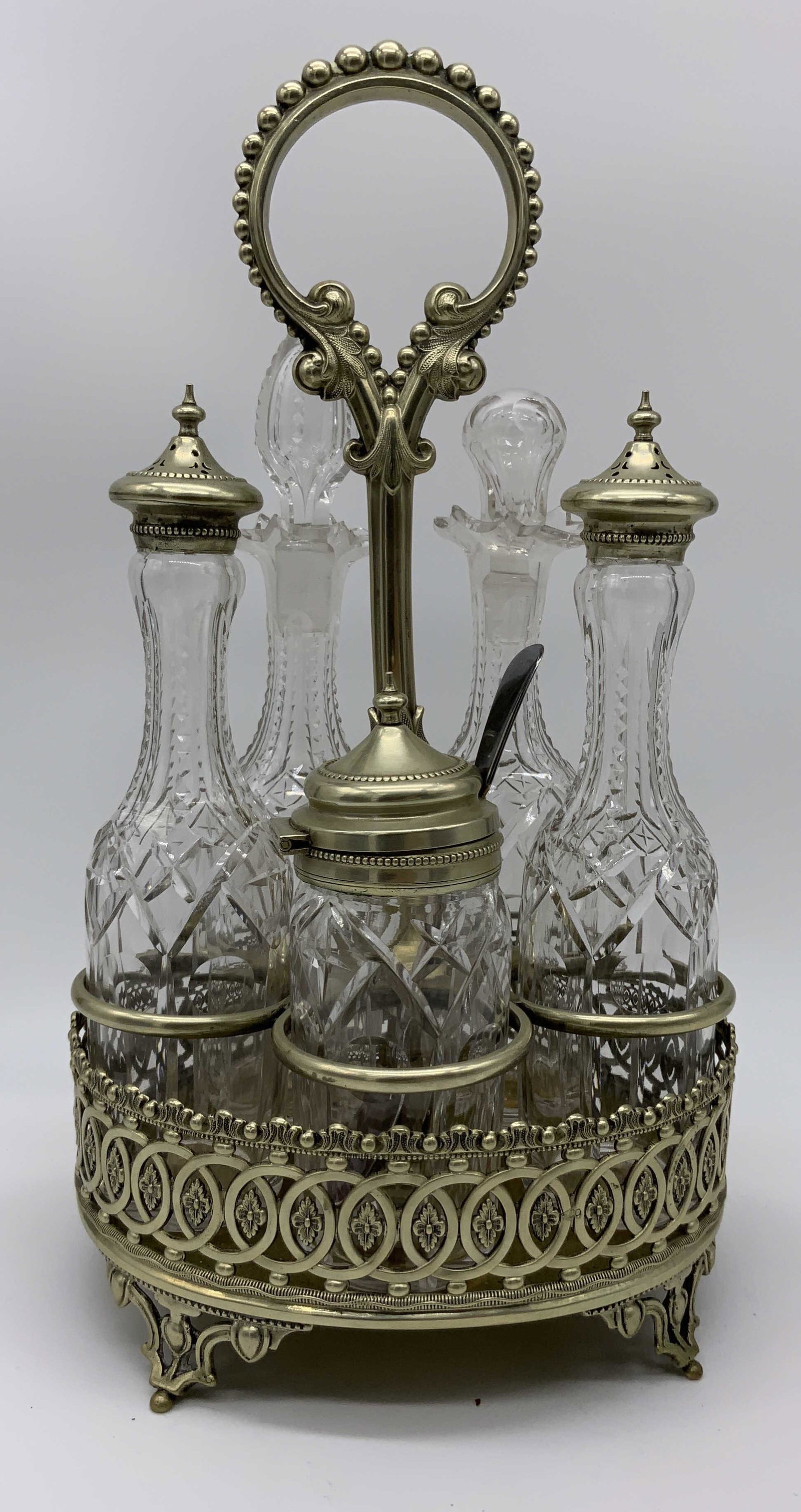 Set 5 Vintage Glass & Metal Condiment Holders (1 of 9)