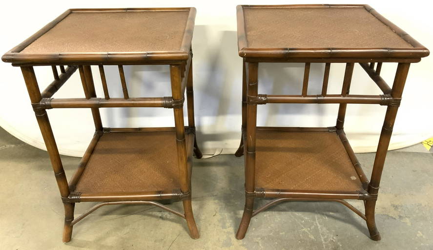 Pr Pottery Barn Wicker & Bamboo Style Side Tables