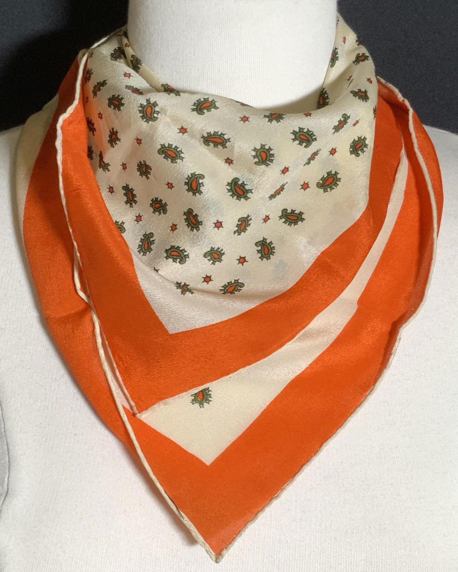Lot 2 Vintage Orange Patterned Silk Scarves (1 of 9)