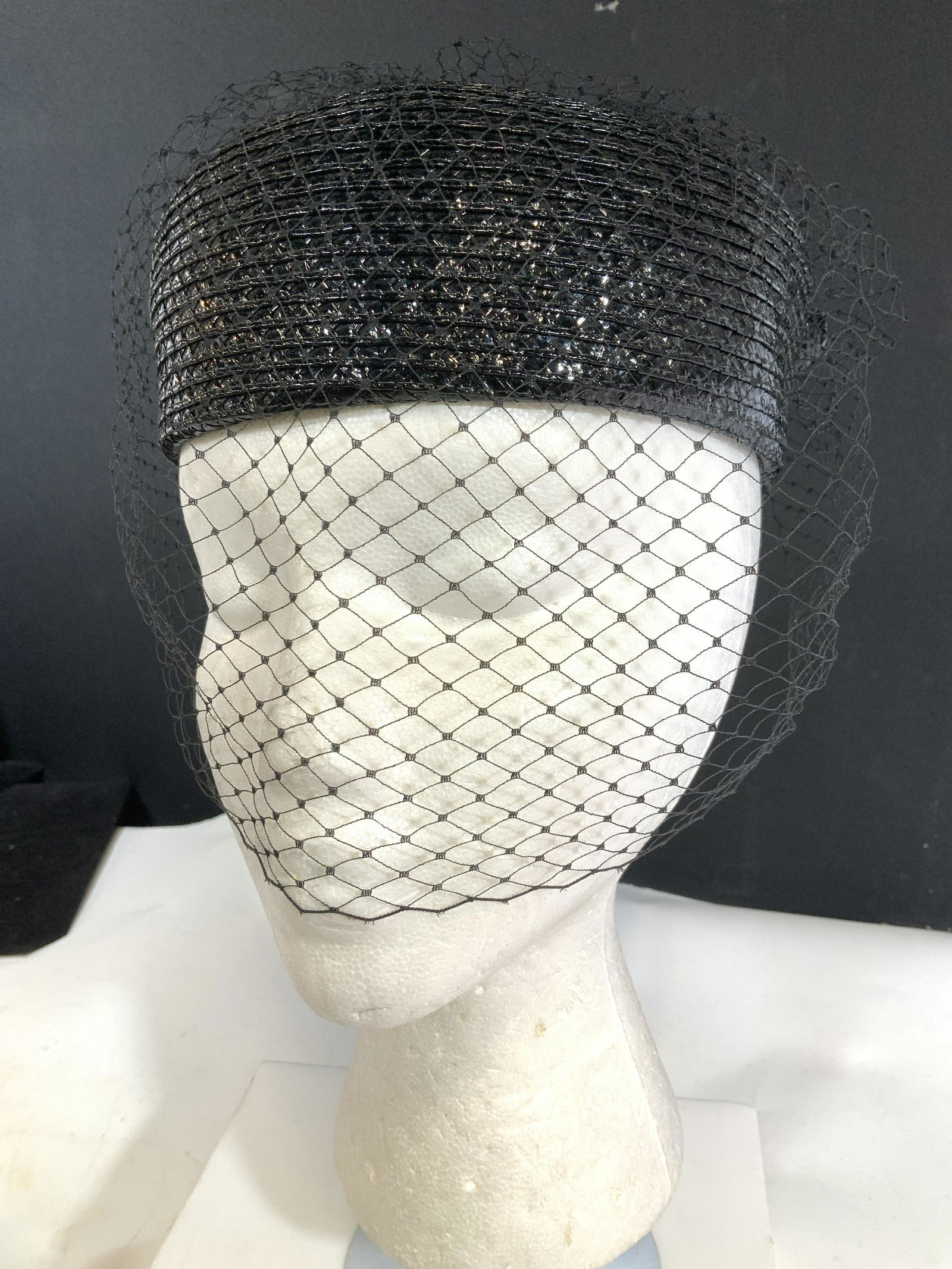 Black Straw Fascinator with Netting (1 of 6)