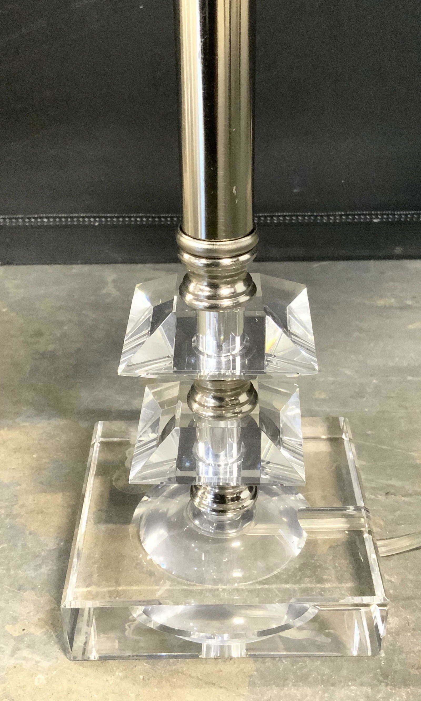 Pair Lucite Base Table Lamps W Shades (1 of 7)