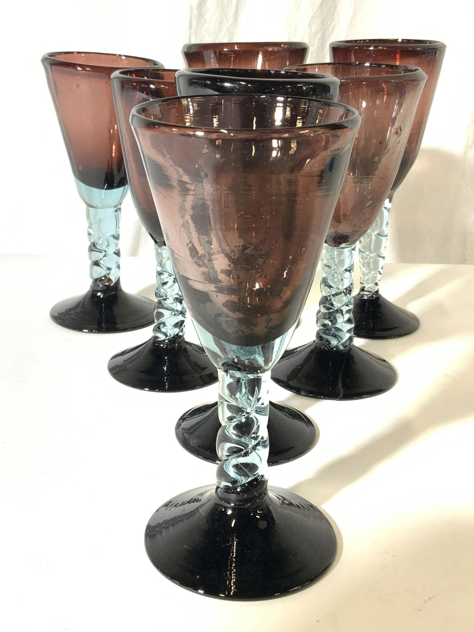 Set 7 Hand Blown Art Glass Goblets (1 of 8)