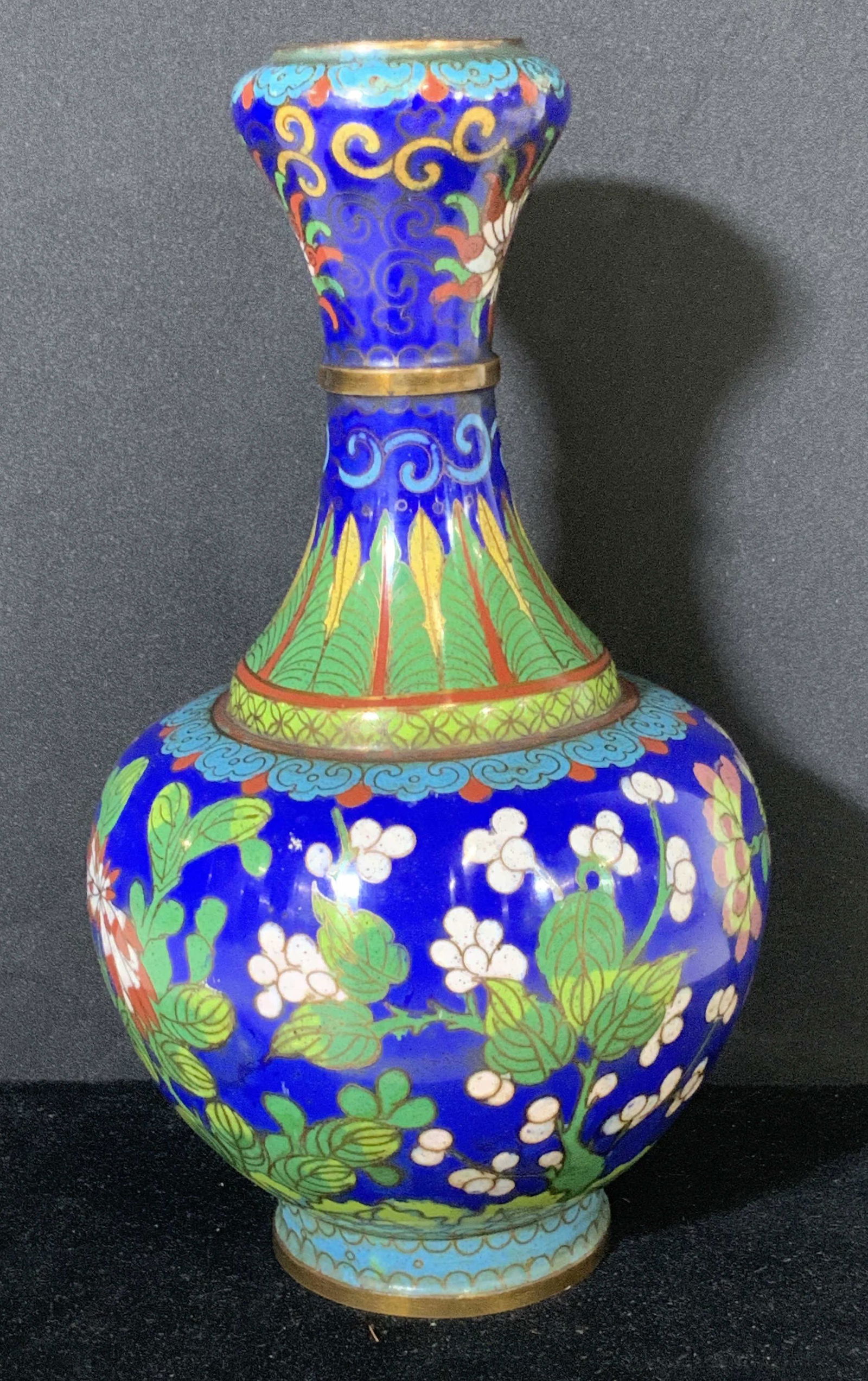 Vintage Blue Chinese Cloisonné Vase on Brass (1 of 7)