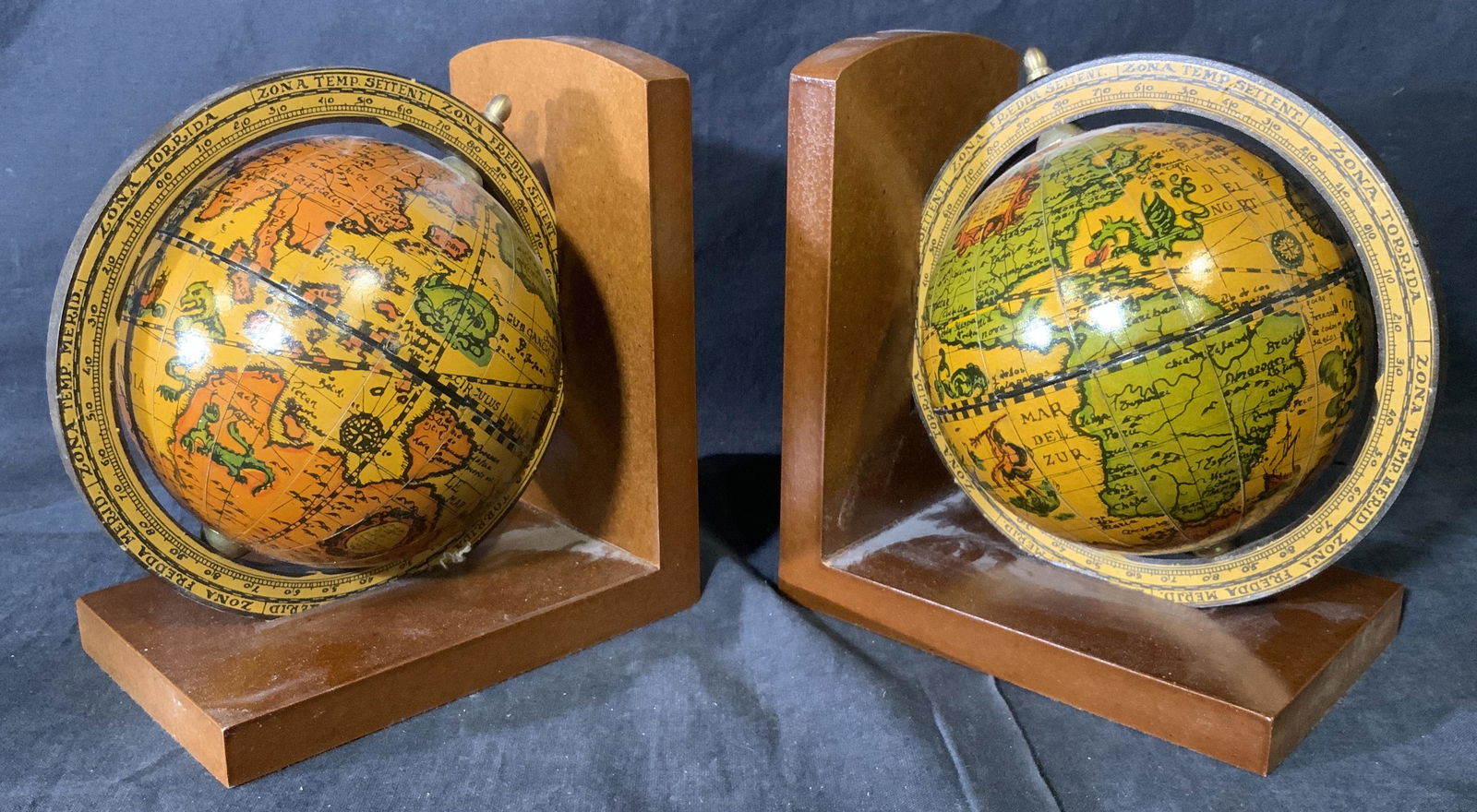 Pair Wooden Globe Bookends (1 of 5)