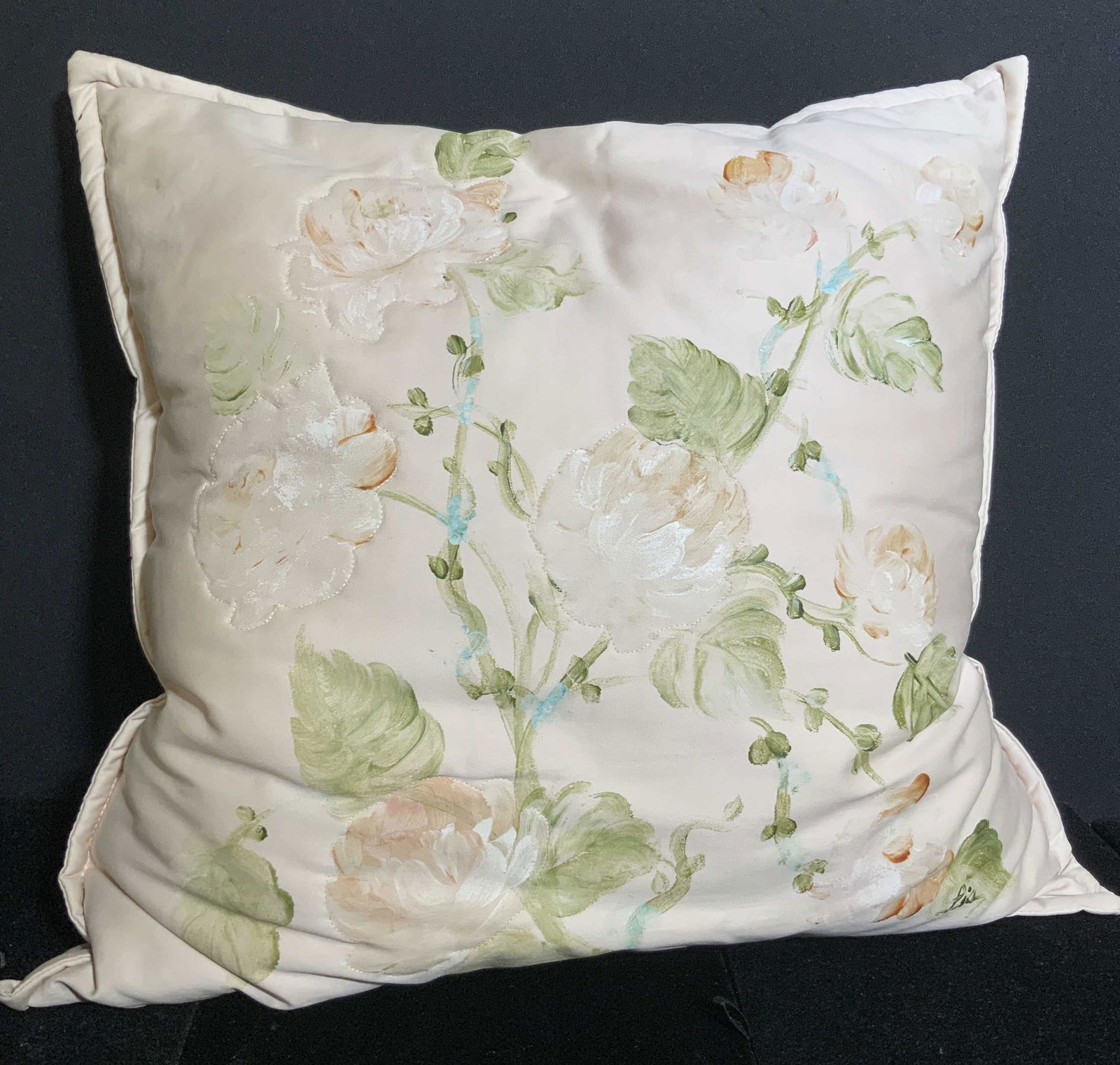 Vintage Hand Painted Floral Silk Toss Pillow (1 of 8)