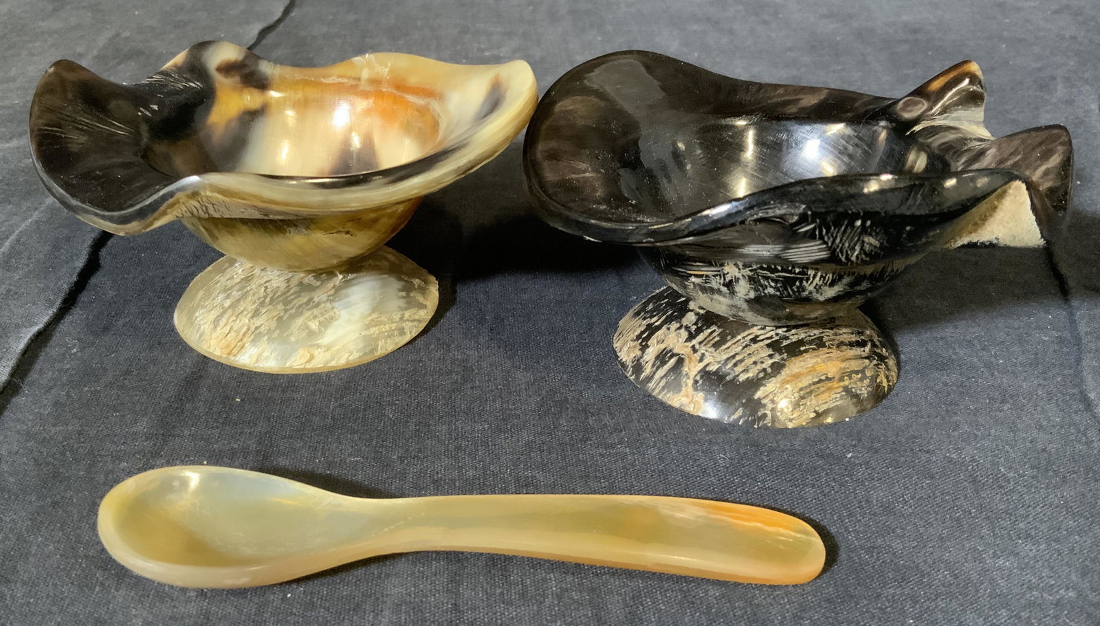 Pair Carved Horn Bowls & Spoon (1 of 5)
