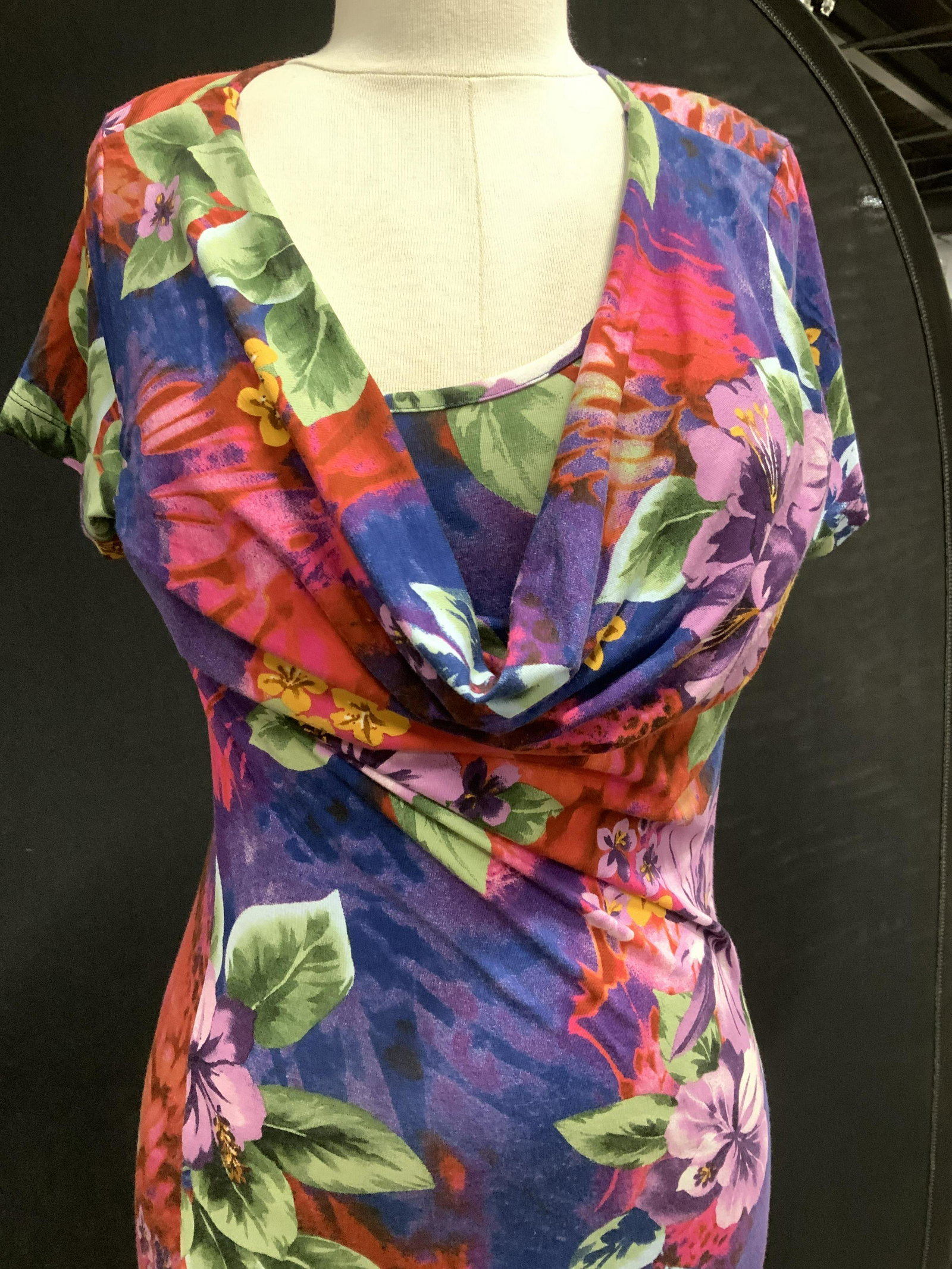 CALYPSO ST. BART, LEA H. Ladie Summer Dresses: Silk CALYPSO Silk dress, XS, with patterned white stripes over brown silk, tie bow straps ( fit to your measurement) , scoop ruche neck. App 37 in. Long. Org designer label and care instructions. LEA 