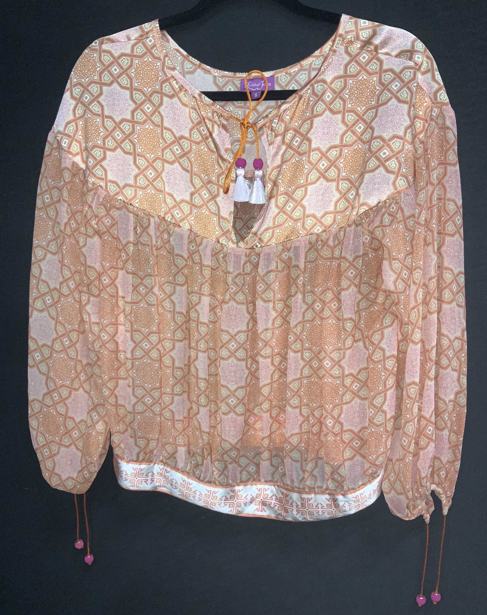 NEW LOLITA LACA Silk Bohemian Peasant Coral Blouse (1 of 8)