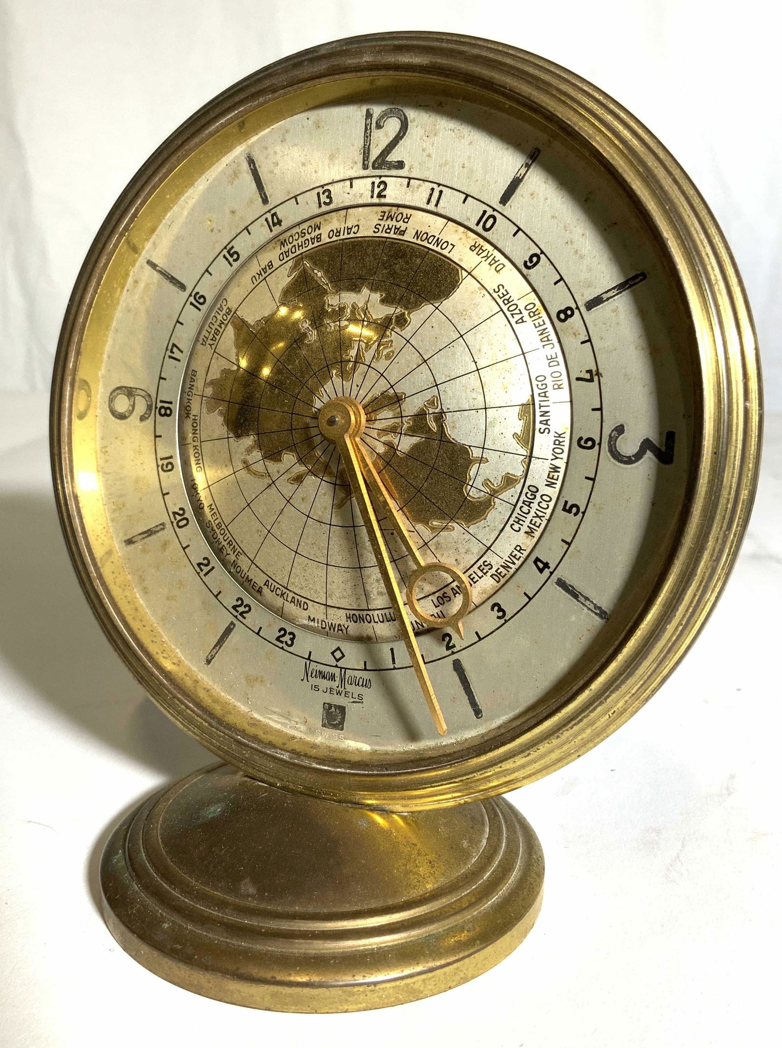 NEIMAN MARCUS Gilded Bronze World Desk Clock (1 of 10)