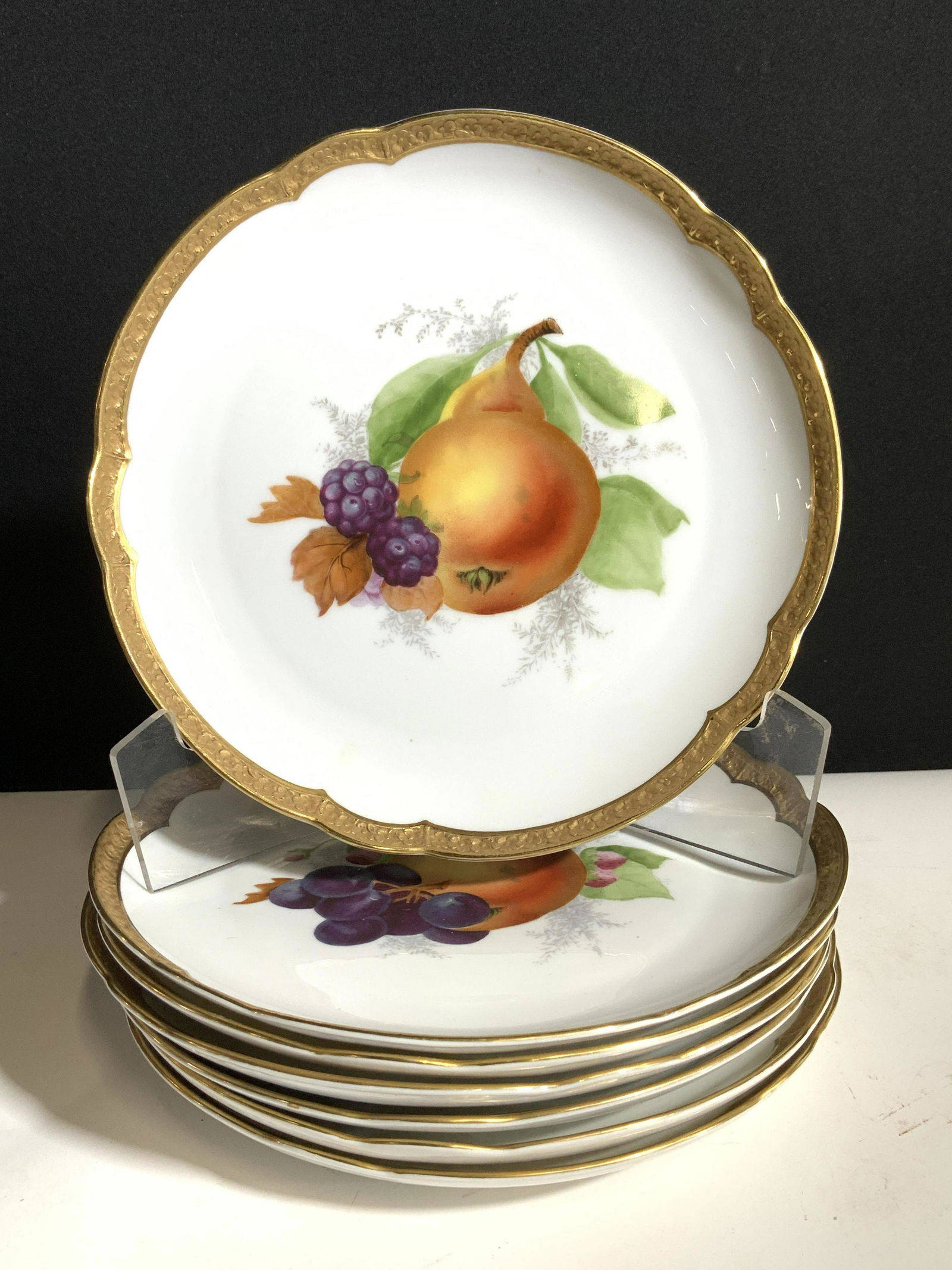 ROSENTHAL Gilt Fruit Porcelain Plate Set 7, Bavar. (1 of 10)