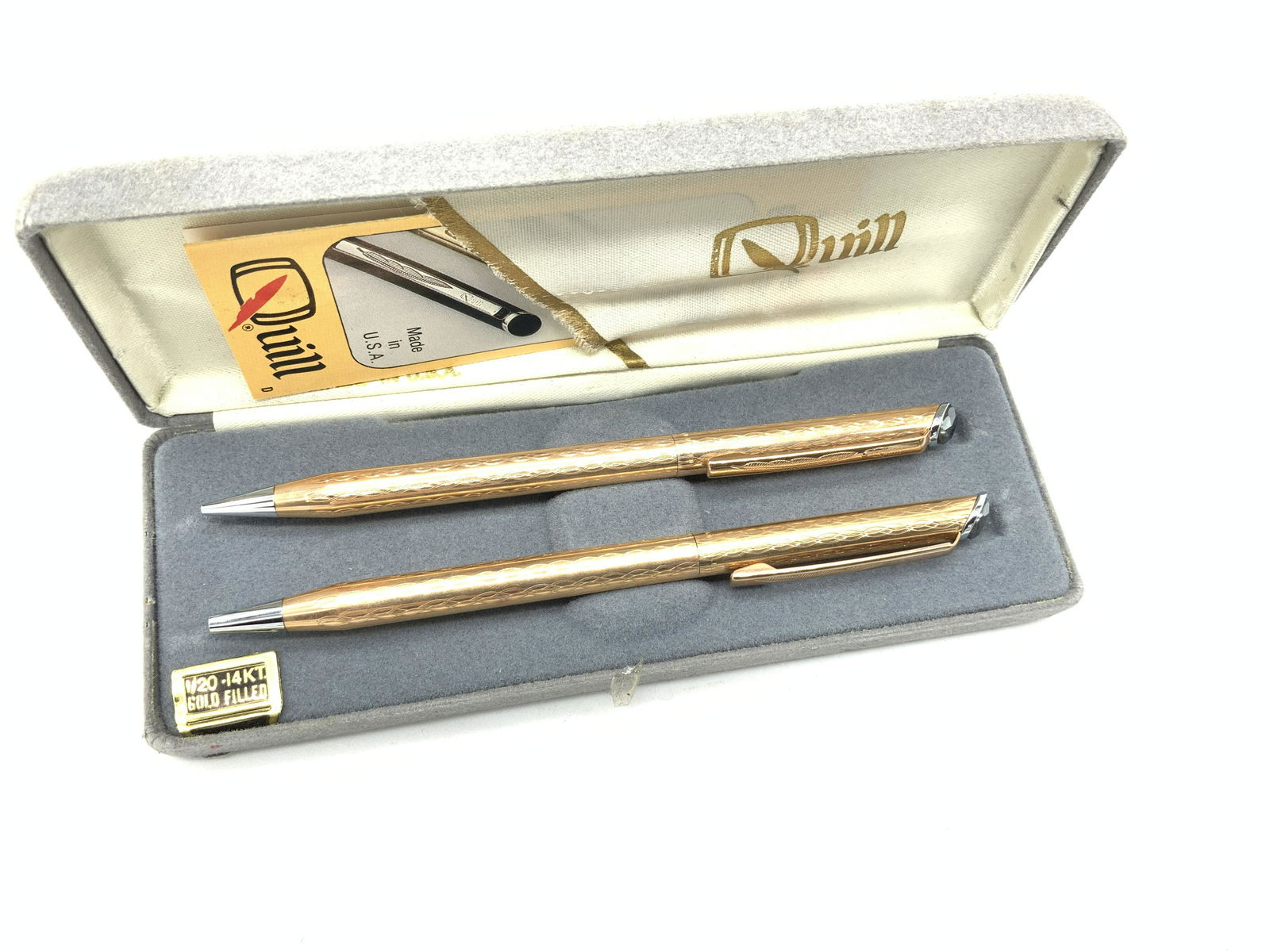 Pair 14 K GF QUILL PEN PENCIL SET in Org Gift Box (1 of 7)