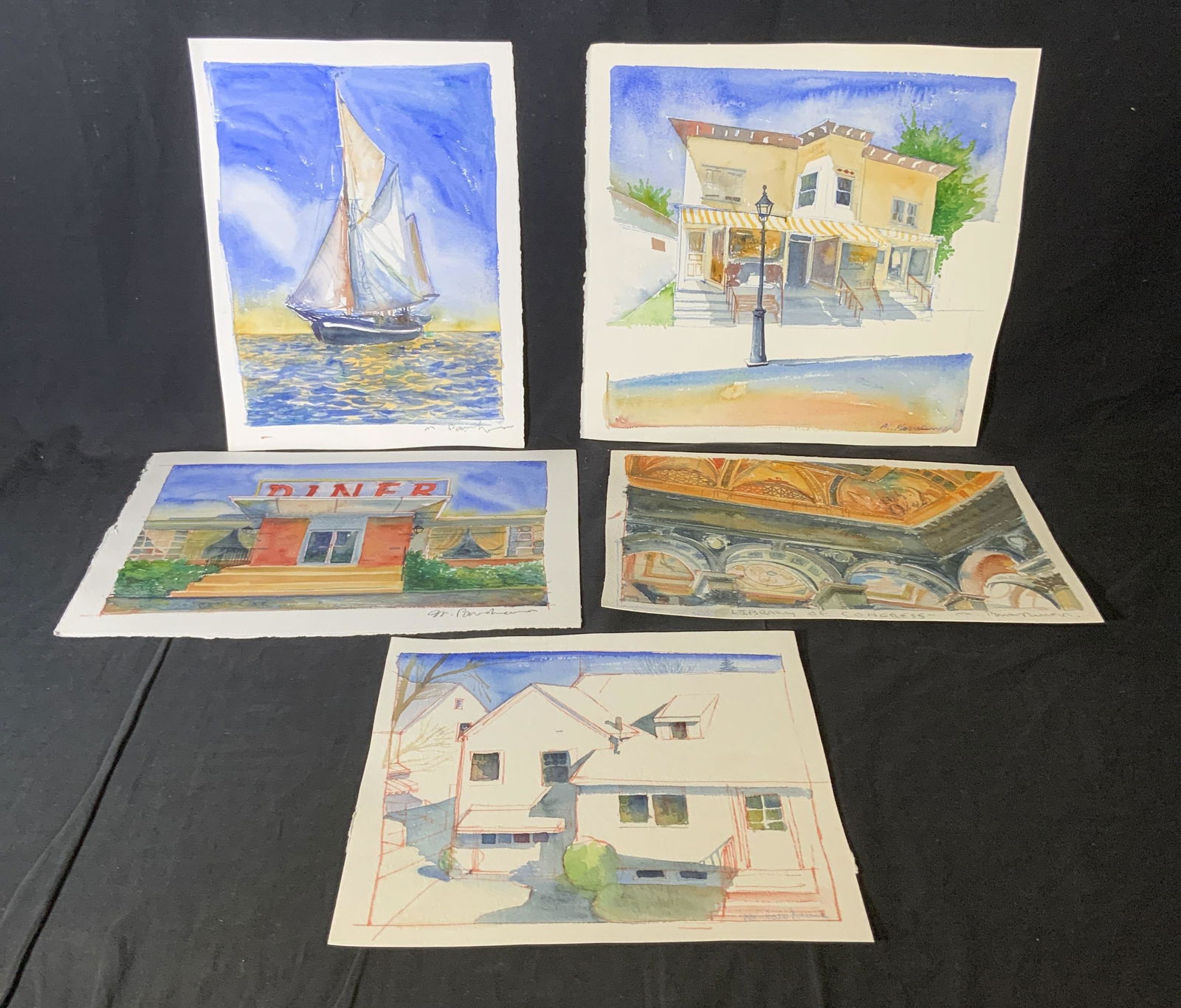 Lot 5 M PARASKAVAS Signed Watercolor Paintings (1 of 8)