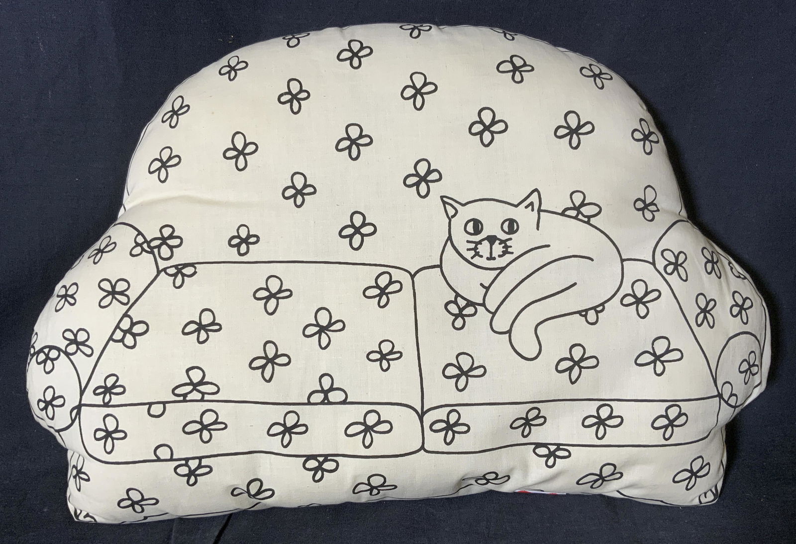 SKYBABY Cat Throw Pillow: SKYBABY Cat Throw Pillow, label reads ‘SKYBABY all new material consisting of polyester fiber’, measures 12 3/8 x 19 1/8 inches, stains to fabric, SKYBABY, cats, throw pillow, accent pillow, decor