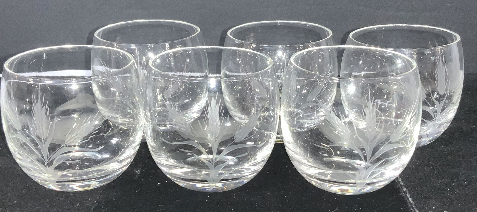 Set 6 Etched Wheat Grass Glass Goblets (1 of 5)