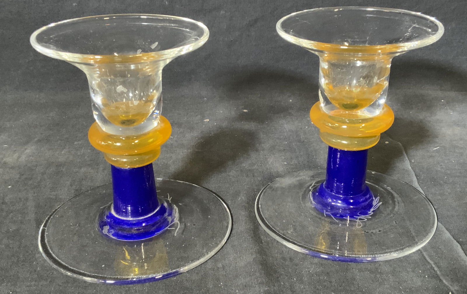 Signed Art Glass Candlestick Holders (1 of 4)