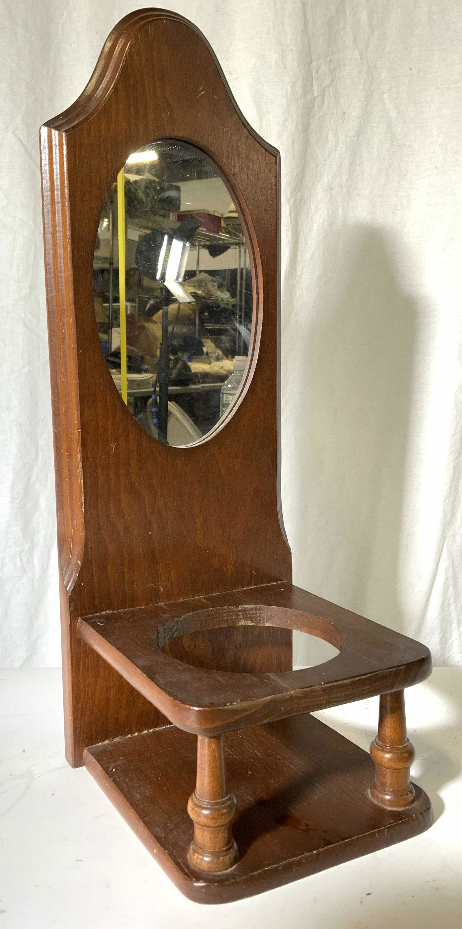 Vintage Carved Wooden Wall Mirror W Candle Holder (1 of 9)