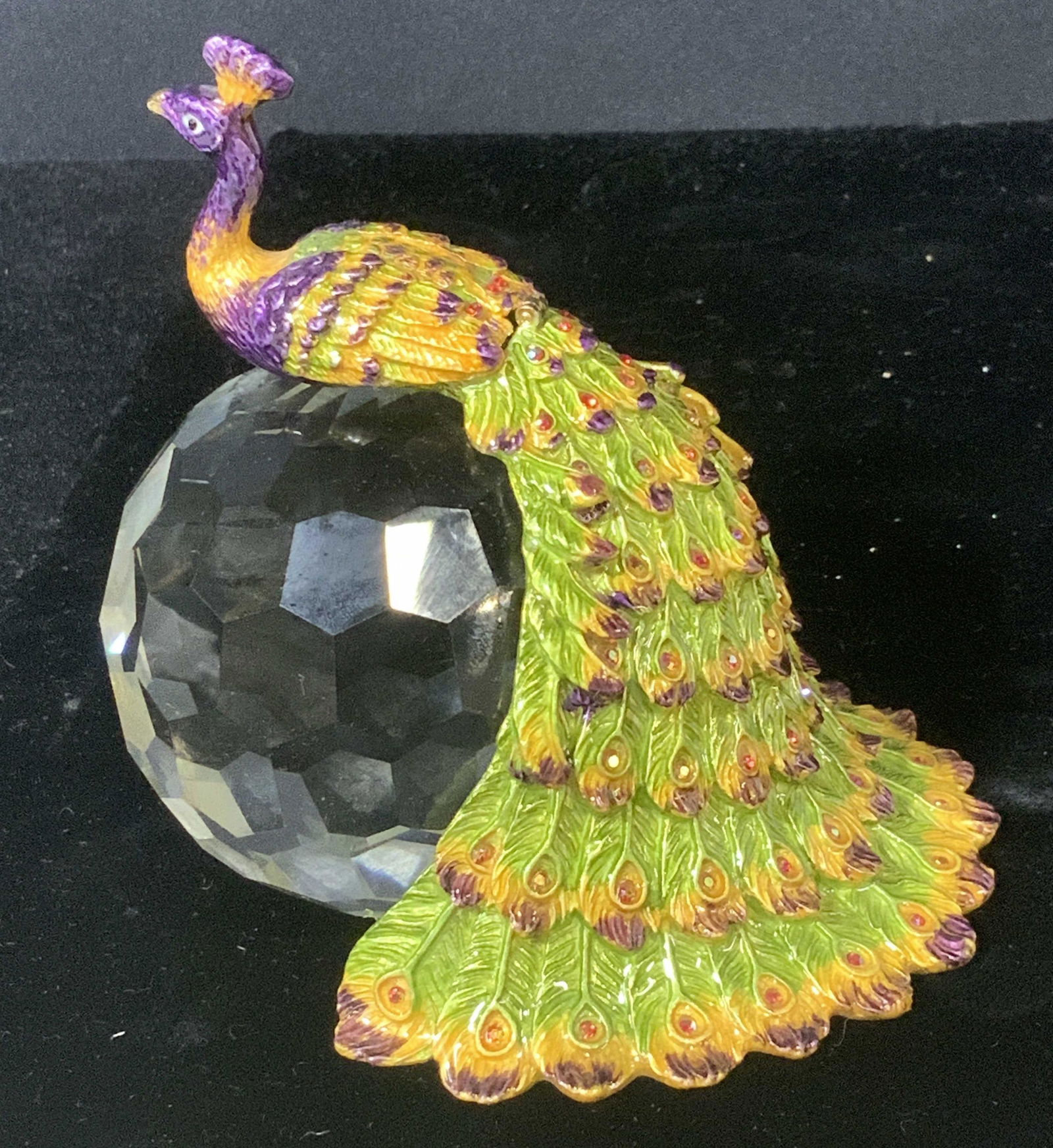 Faceted Glass & Enamel Peacock Paperweight (1 of 7)