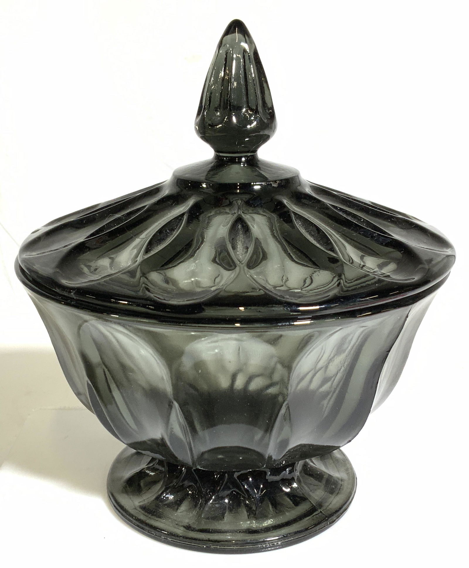 Vntg Smokey Grey Footed Vessel, Style of Fostoria (1 of 6)