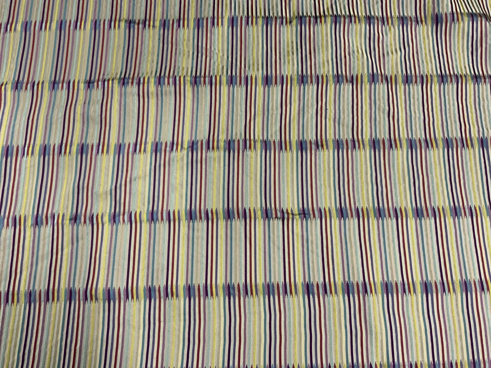 Striped Round Cloth Tablecloth: Striped Round Cloth Tablecloth, no apparent inscriptions or labels, measures 98 inches in diameter, loose threads to piece, Tablecloth, textiles, round tablecloth, fabric, tabletop accessory, home dec