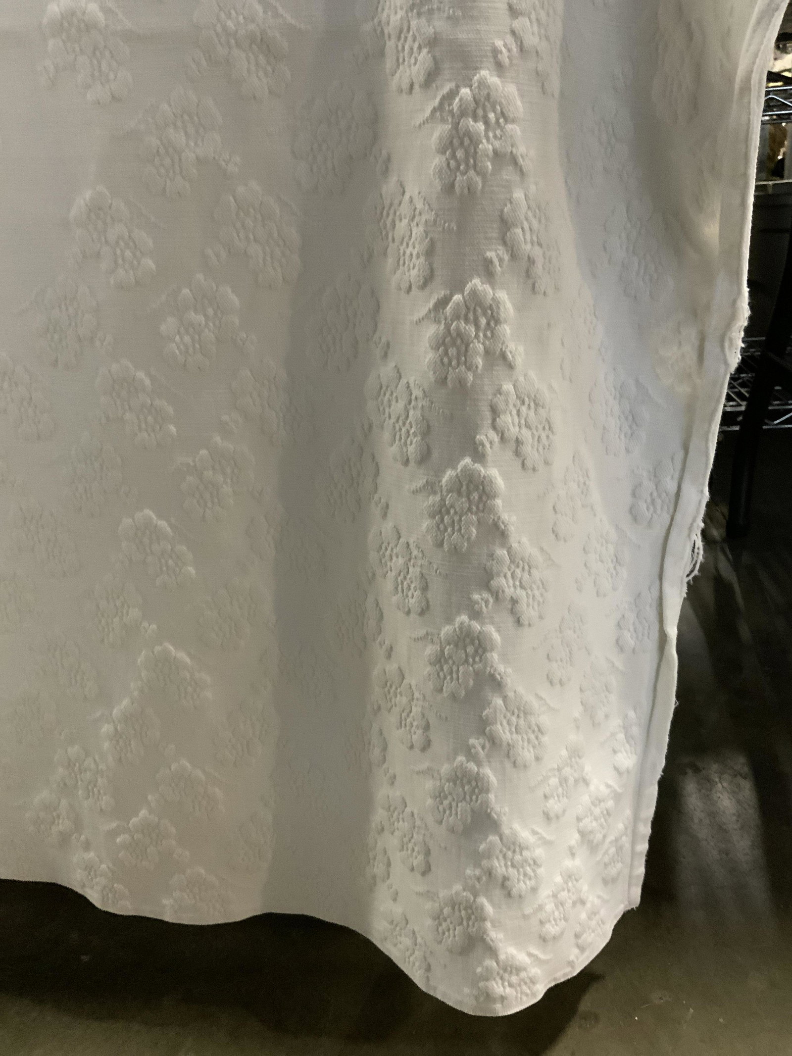 Floral Patterned Bed Coverlet: Floral Patterned Bed Coverlet, no apparent inscriptions or labels, measures 84 x 76 7/8 inches, stains and loose threads to piece, Flowers, bed coverlet, mattress coverlet, textiles, fabric, tableclot