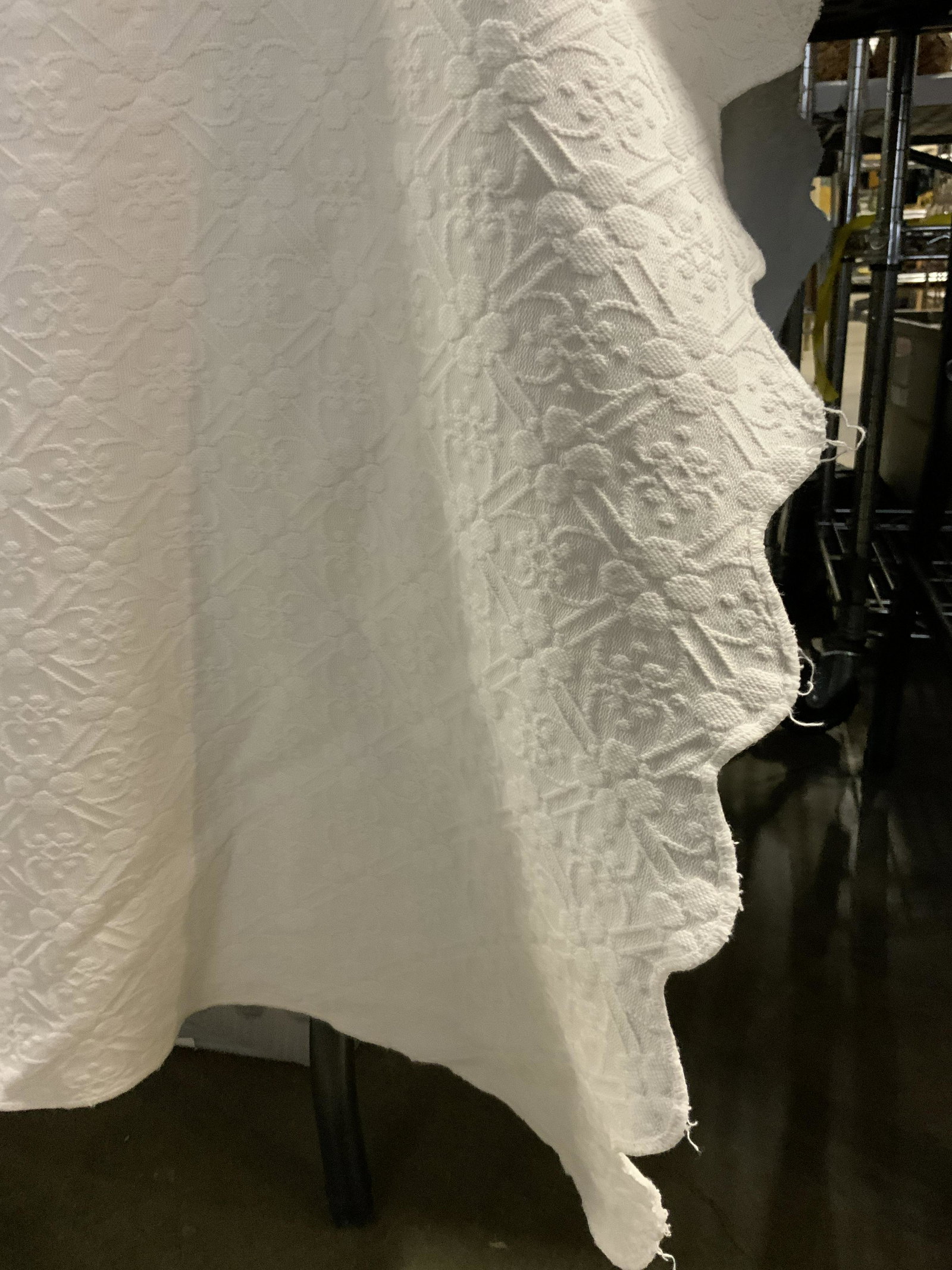 Floral Patterned Mattress Coverlet: Floral Patterned Mattress Coverlet, no apparent inscriptions or labels, measures 83 5/8 x 70 5/8 inches, loose threads, tears, and stains to fabric, bed coverlet, mattress coverlet, flowers, textiles,