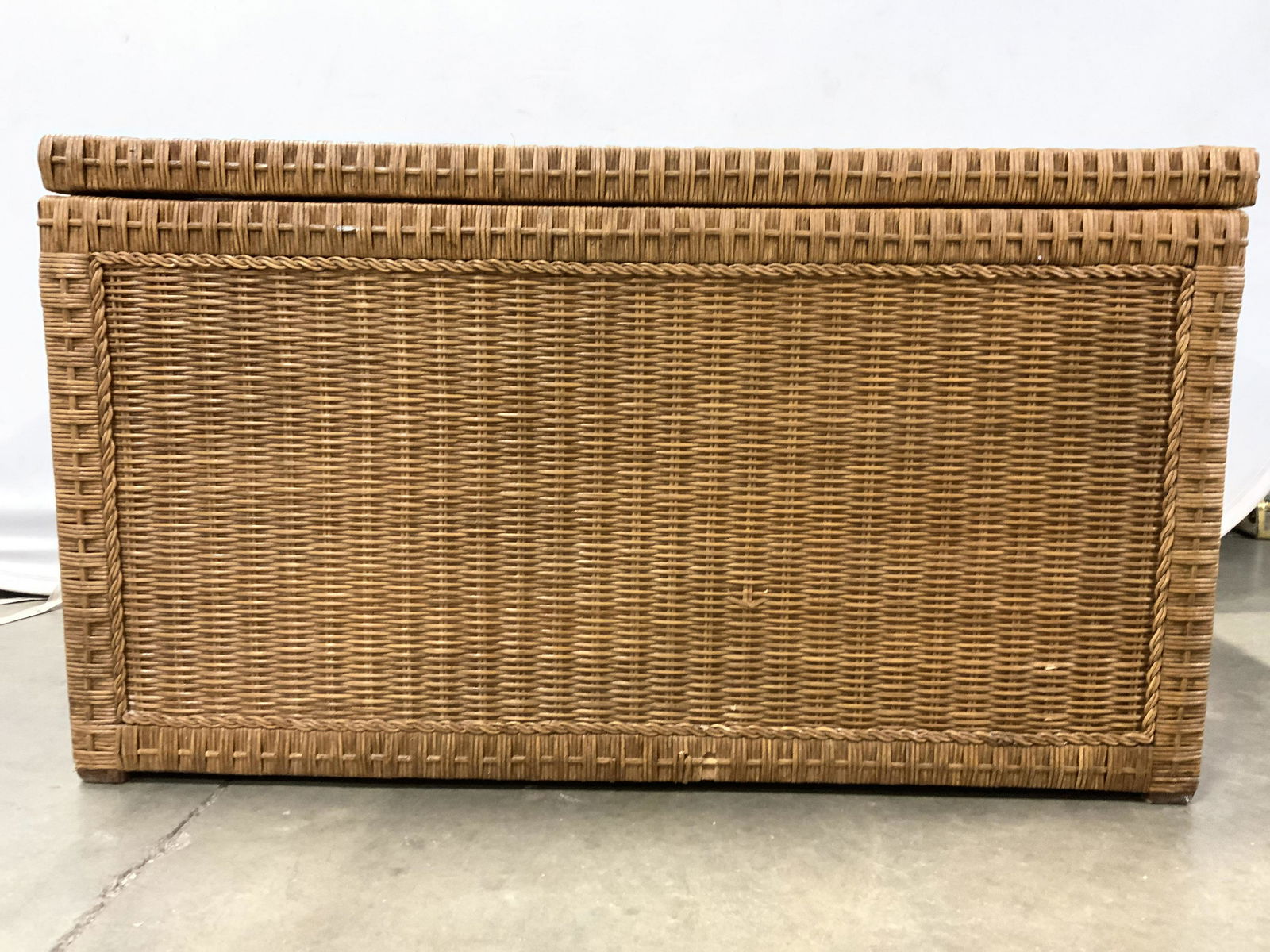 Wooden Chest W Woven Wicker Exterior & Handles (1 of 8)