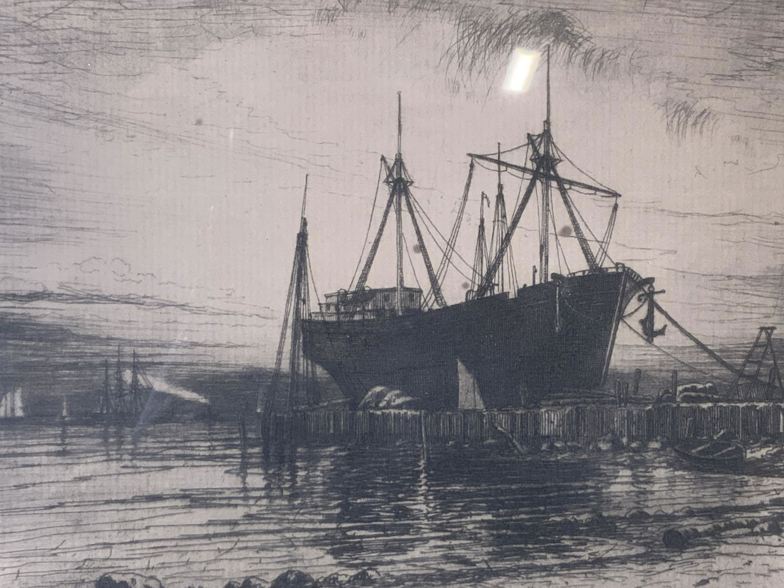 Black & White Etching of a Ship Yard (1 of 7)