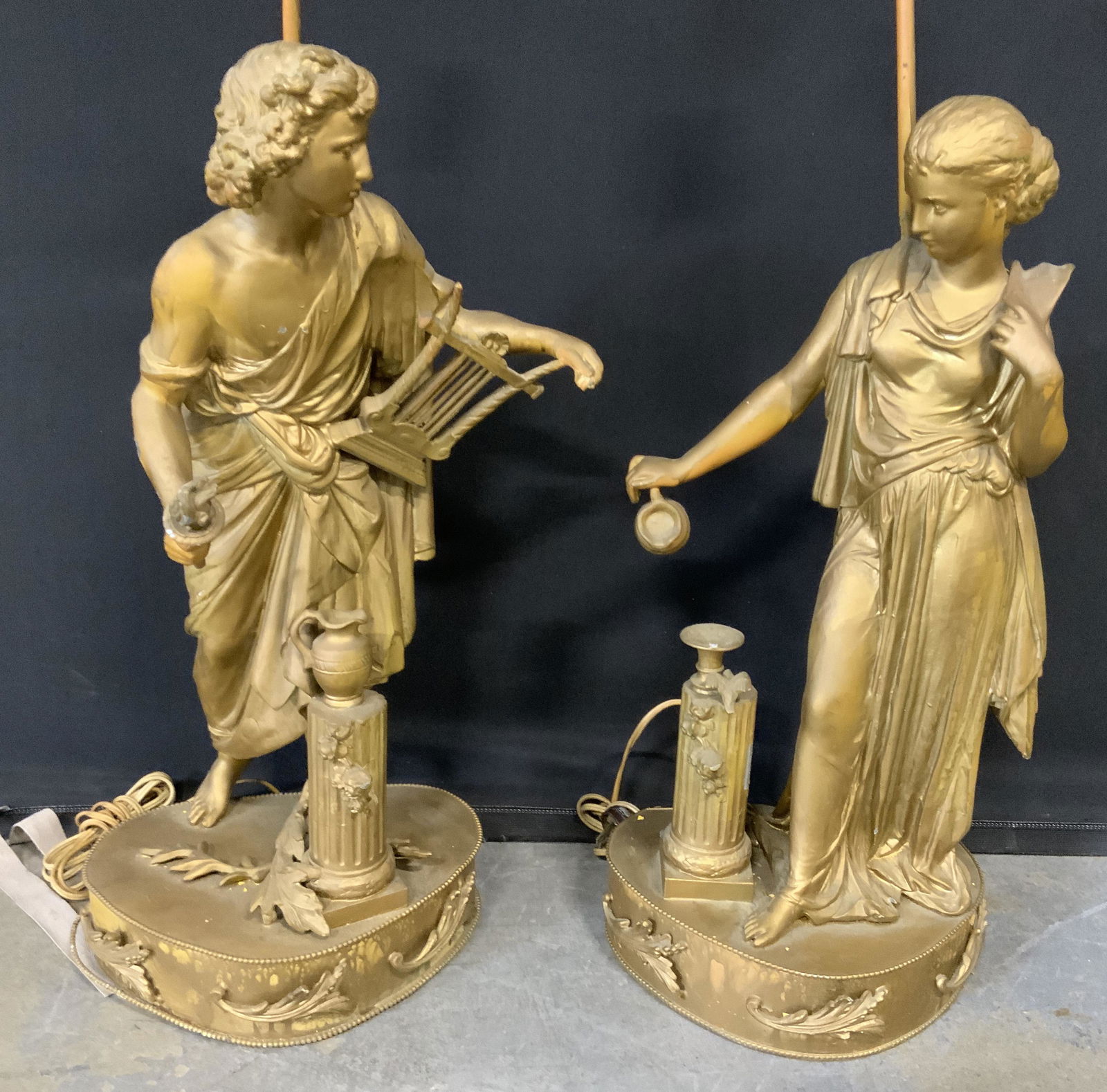 Vtg 2 Gilted Male & Female Figural Metal Lamps (1 of 15)