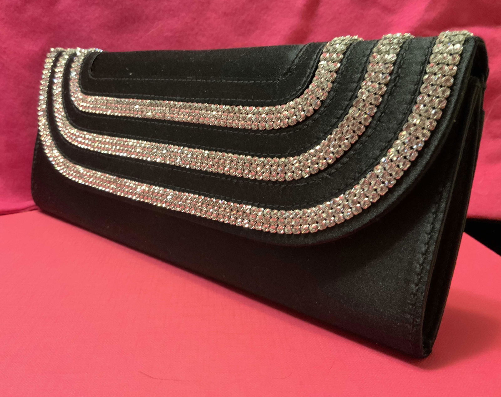 ESCADA, Black Silk Rhinestone Evening Bag W Tags (1 of 17)