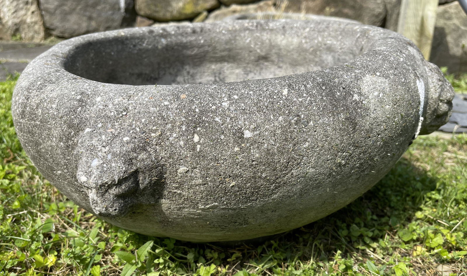 Vintage Pair outdoor stone lion head planters (1 of 7)